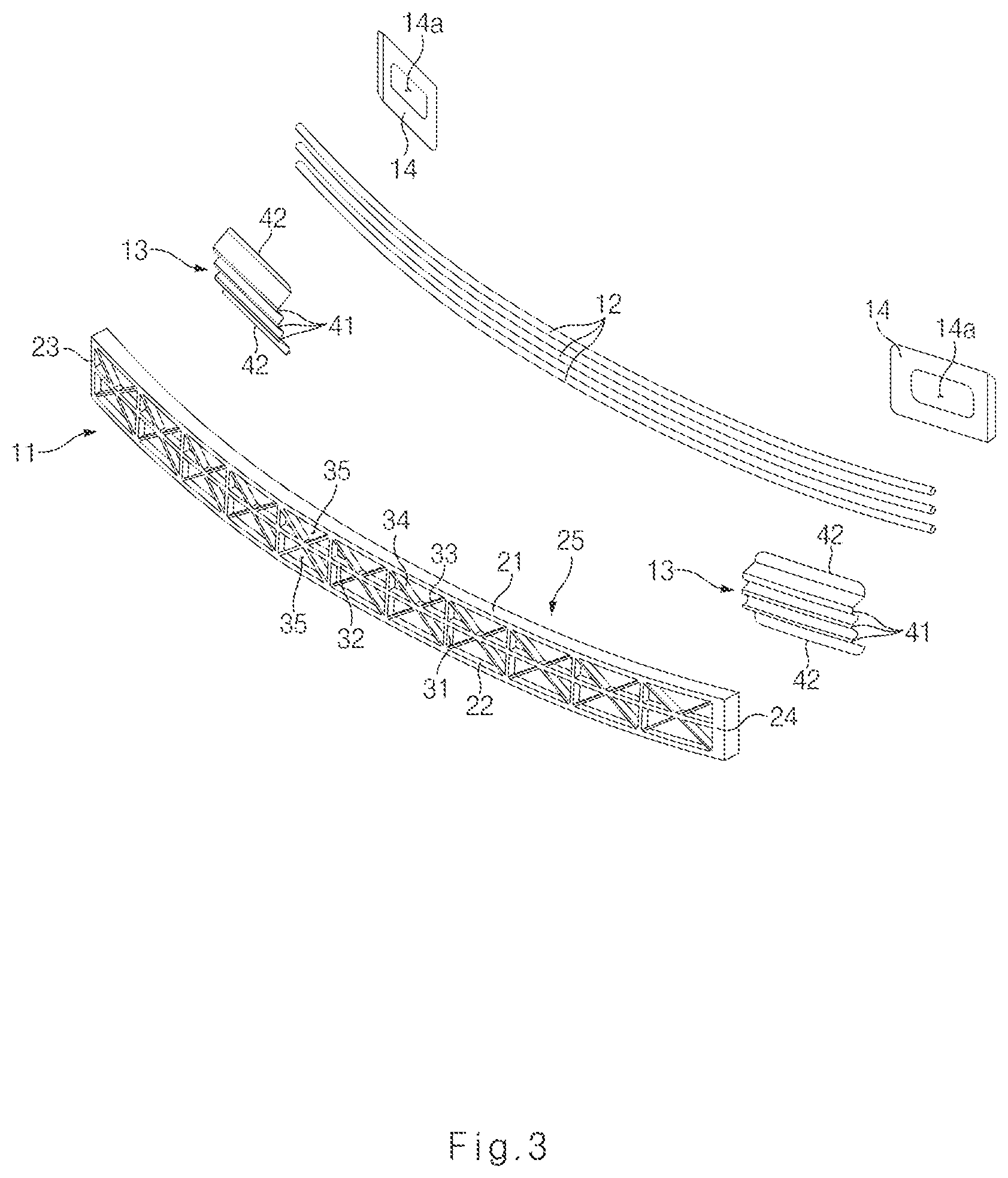 Patent US12304408 Figure 3 – Vehicle front bumper system