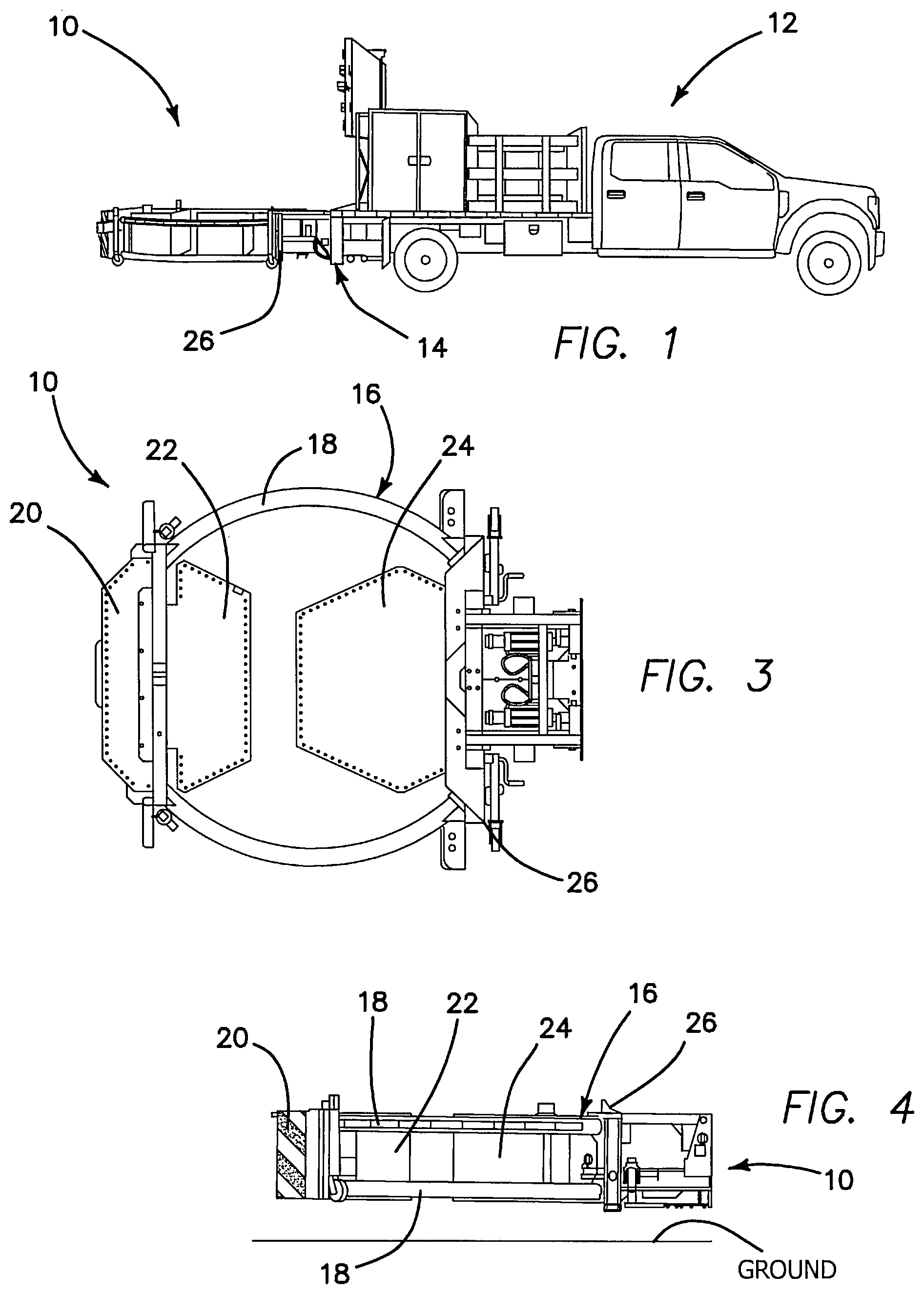 Patent US12304409 — Vehicle-mounted crash attenuator — Figure 1