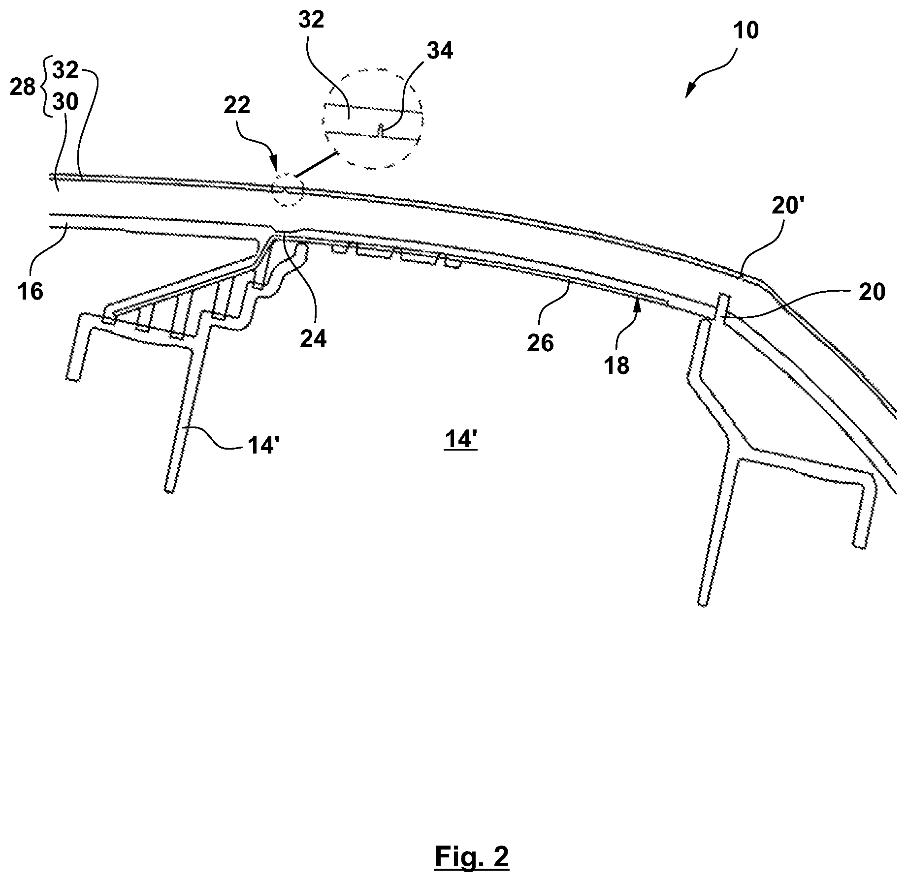 Patent US12304415 Figure 2 – Cover for an airbag device, interior trim part and method for manufacturing a cover