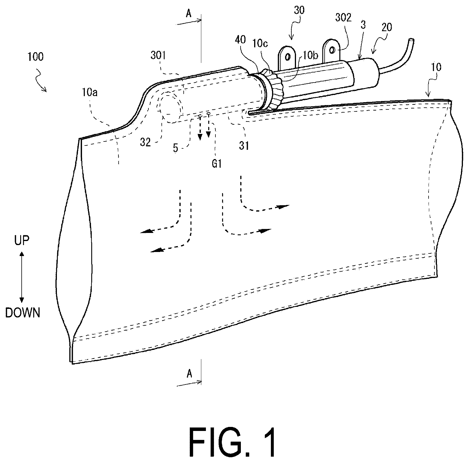 Patent US12304417 — Gas generator and airbag device — Figure 1