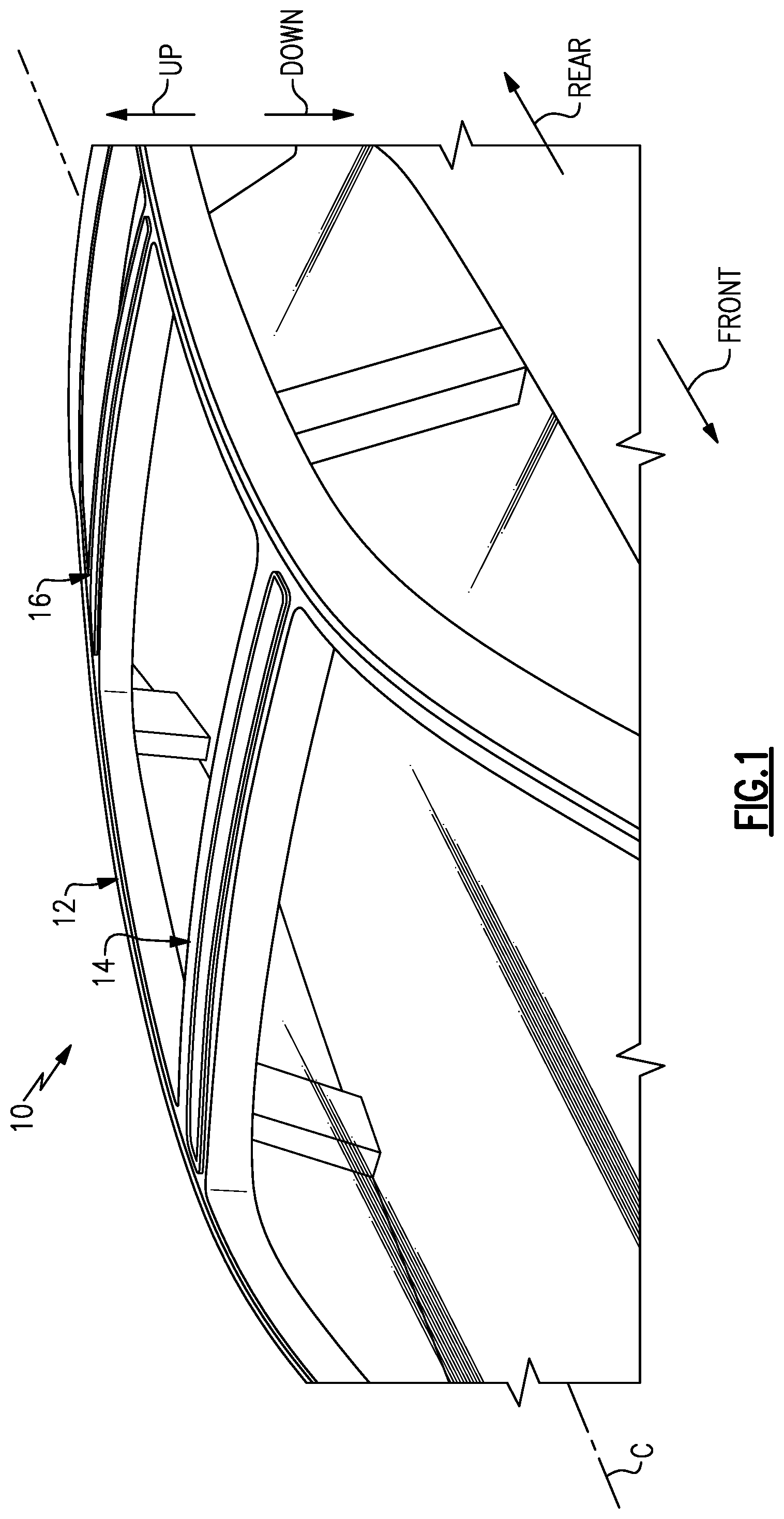 Patent US12304431 — Vehicle with selectively deployable roof rails — Figure 1
