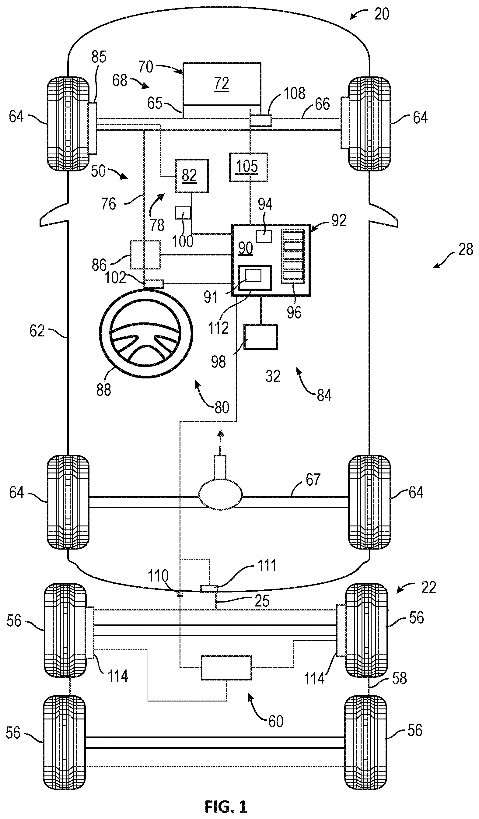 Patent US12304445 Figure 1 – Automatic trailer brake gain scaling system and method using hitch forces