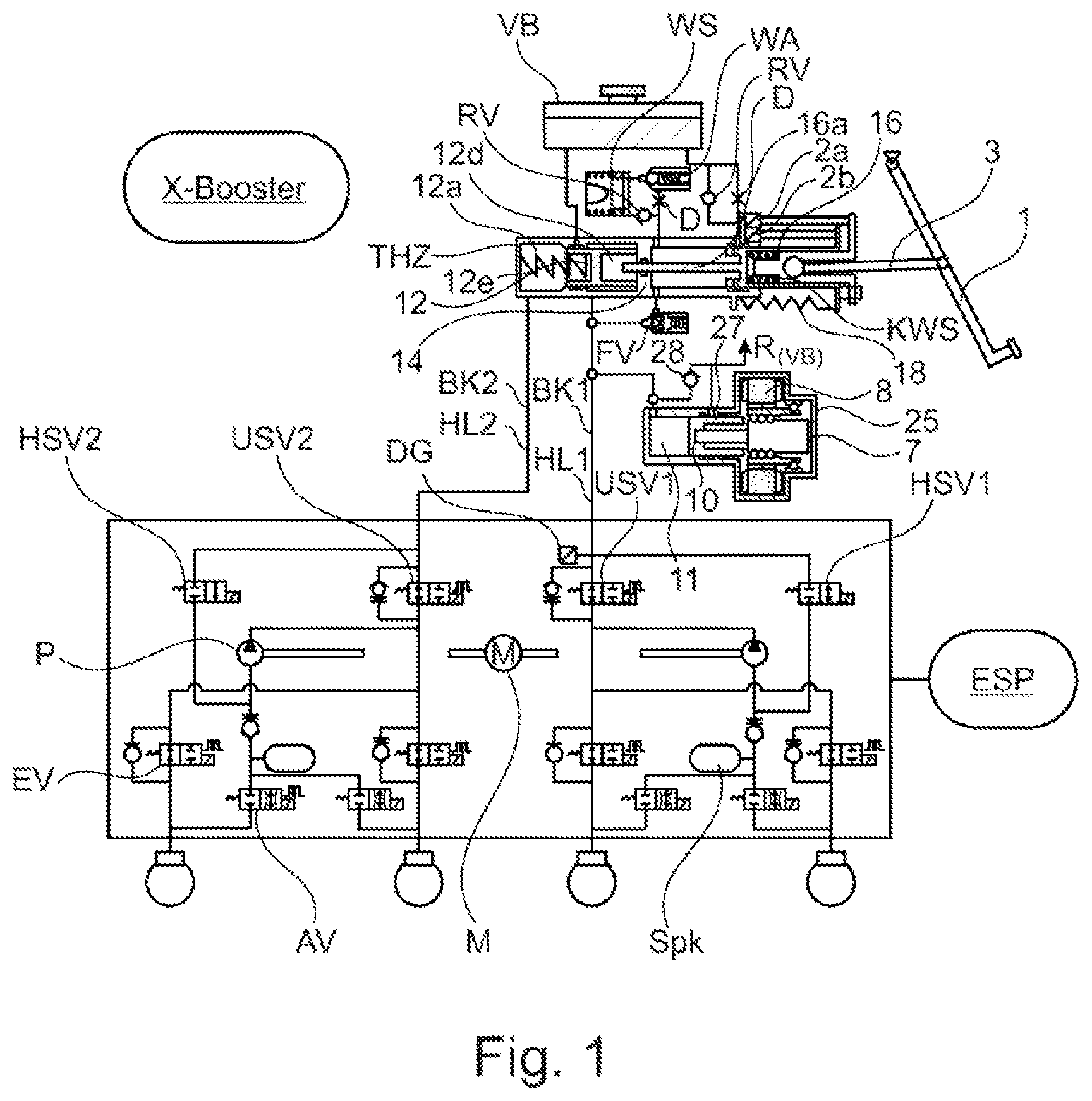 Patent US12304451 Figure 1 – Brake system