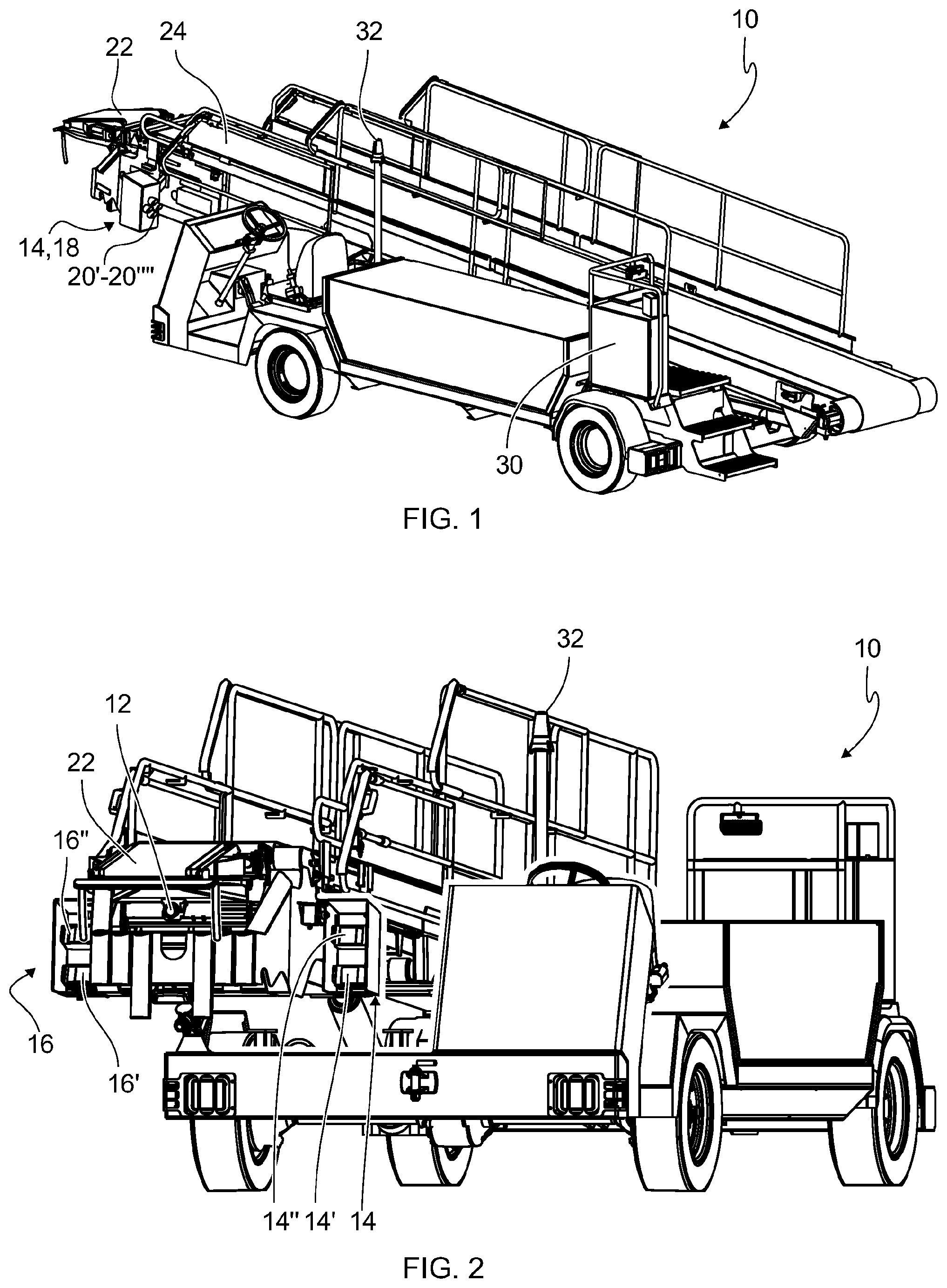 Patent US12304463 Figure 1 – Airport vehicle having an anti-collision system and method for operating a vehicle having an anti-collision system