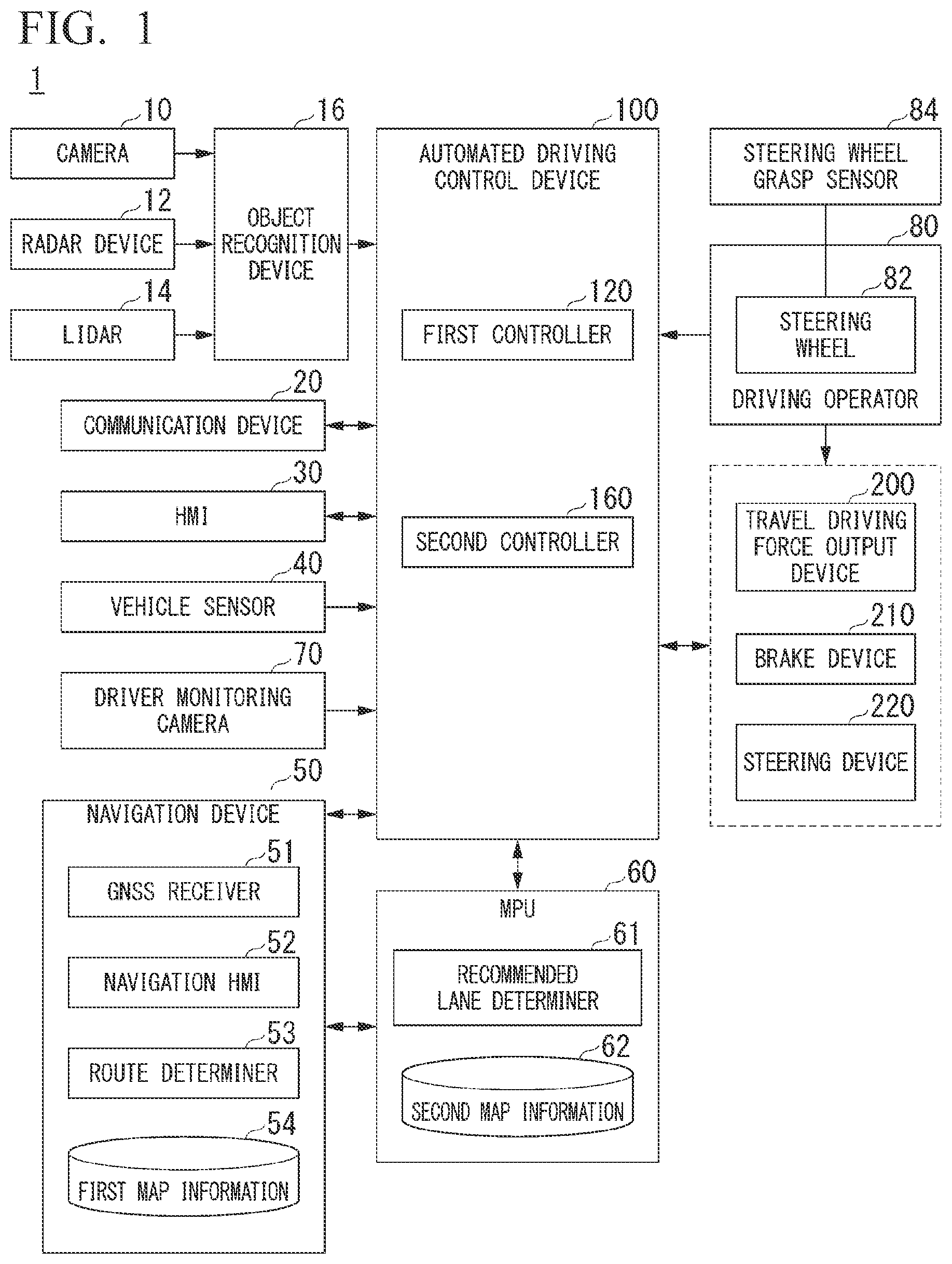 Patent US12304520 — Vehicle control device, vehicle control method, and storage medium — Figure 1