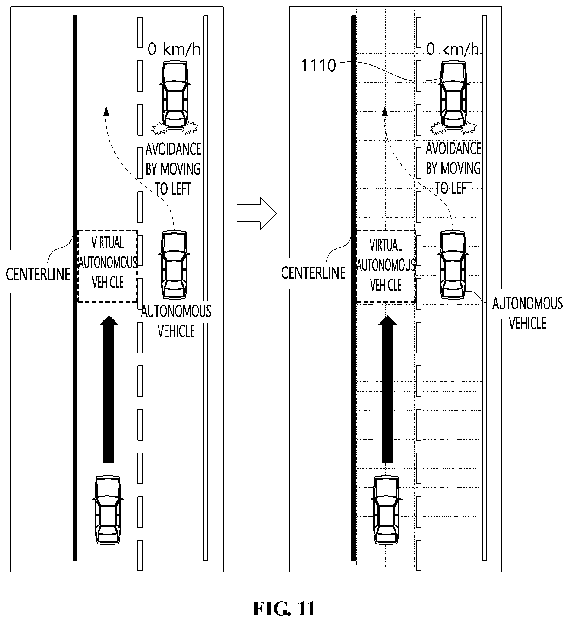 Patent US12304528 Figure 11 – Autonomous driving method for avoiding stopped vehicle and apparatus for the same