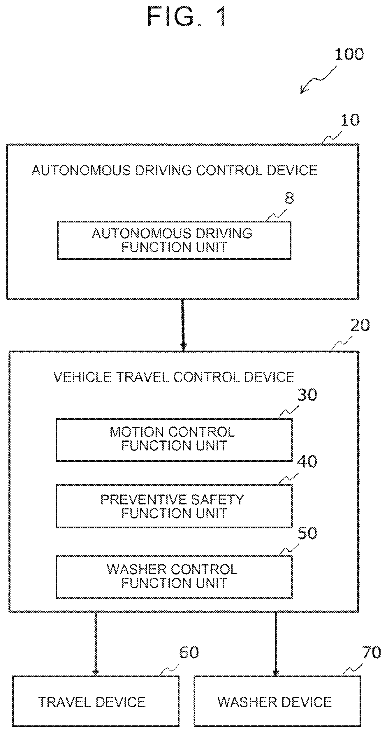 Patent US12304529 — Vehicle control system and vehicle travel control device — Figure 1