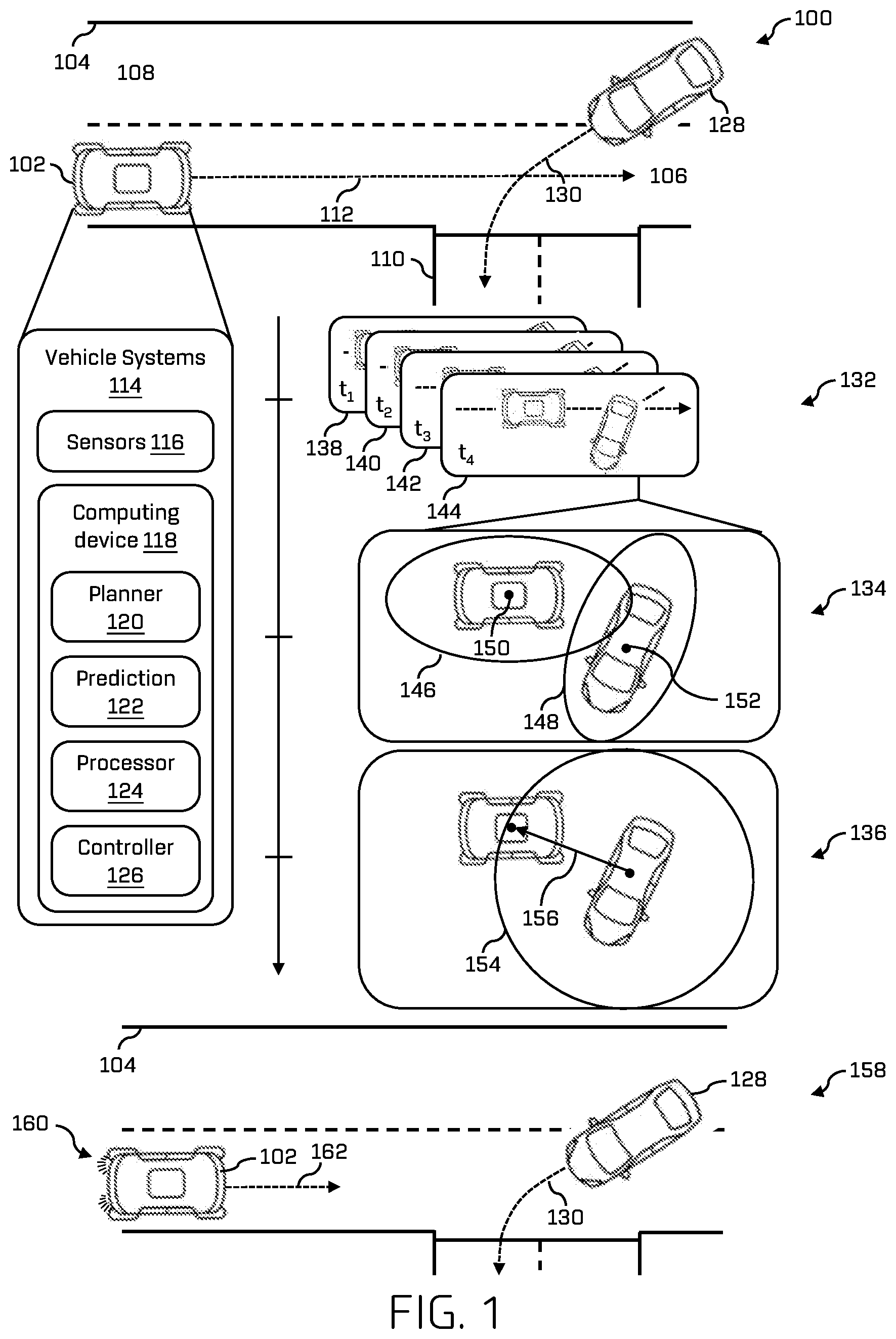 Patent US12304530 Figure 1 – Autonomous vehicle control based on a probability of collision