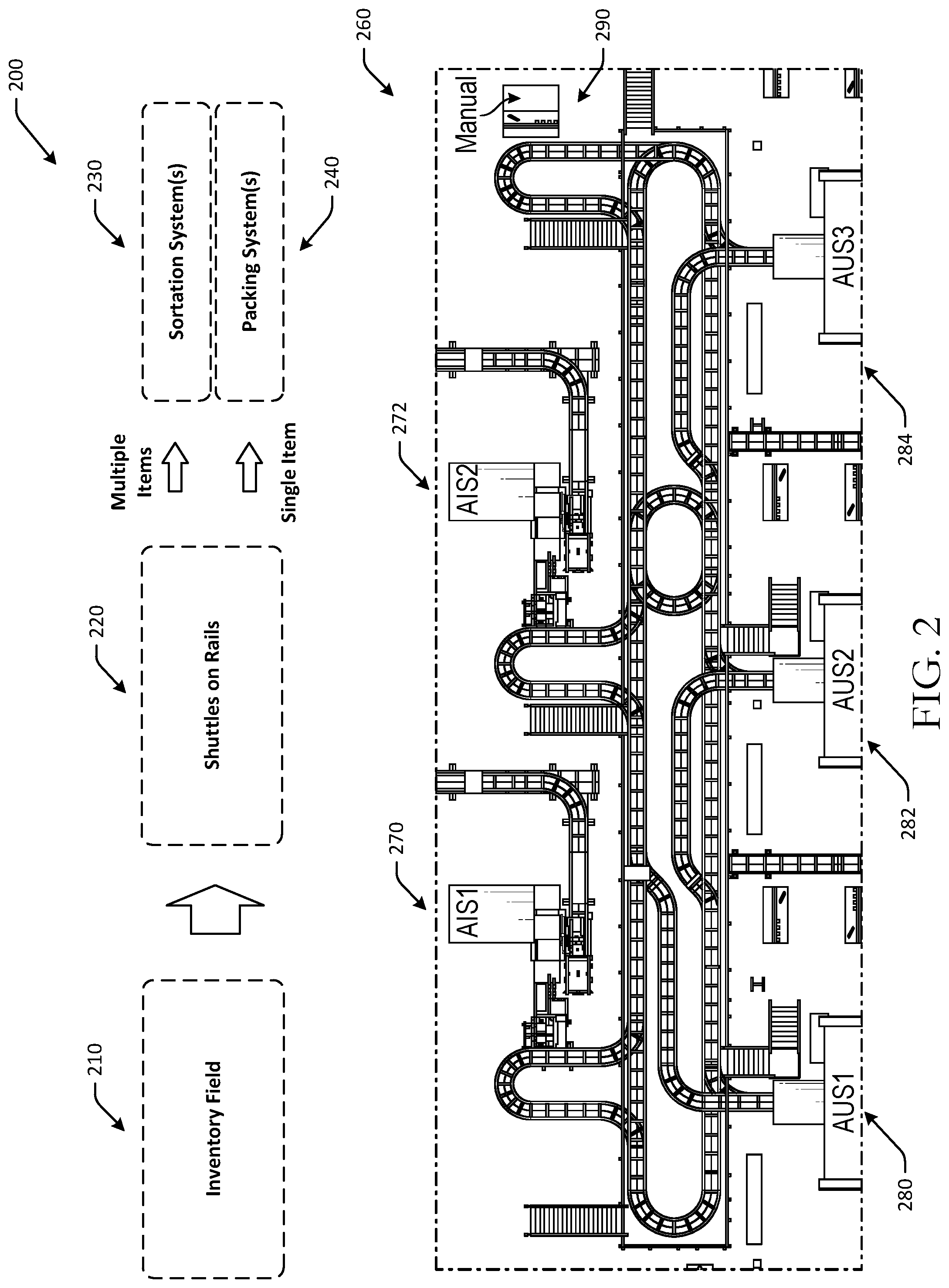 Patent US12304533 Figure 2 – Removal and replacement of container shuttles from rail tracks
