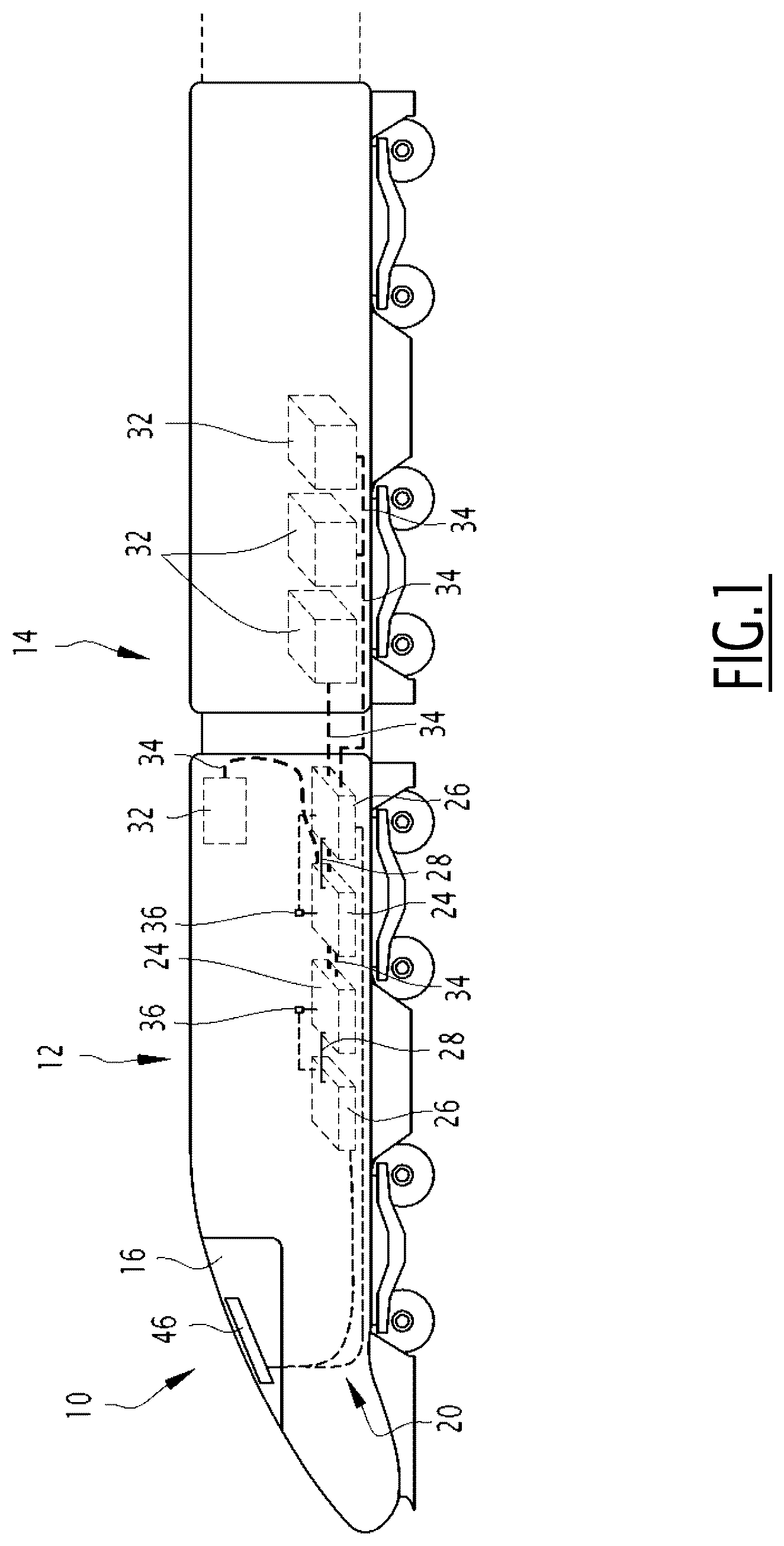 Patent US12304537 Figure 1 – Railway carriage with vehicle monitoring system and associated monitoring method