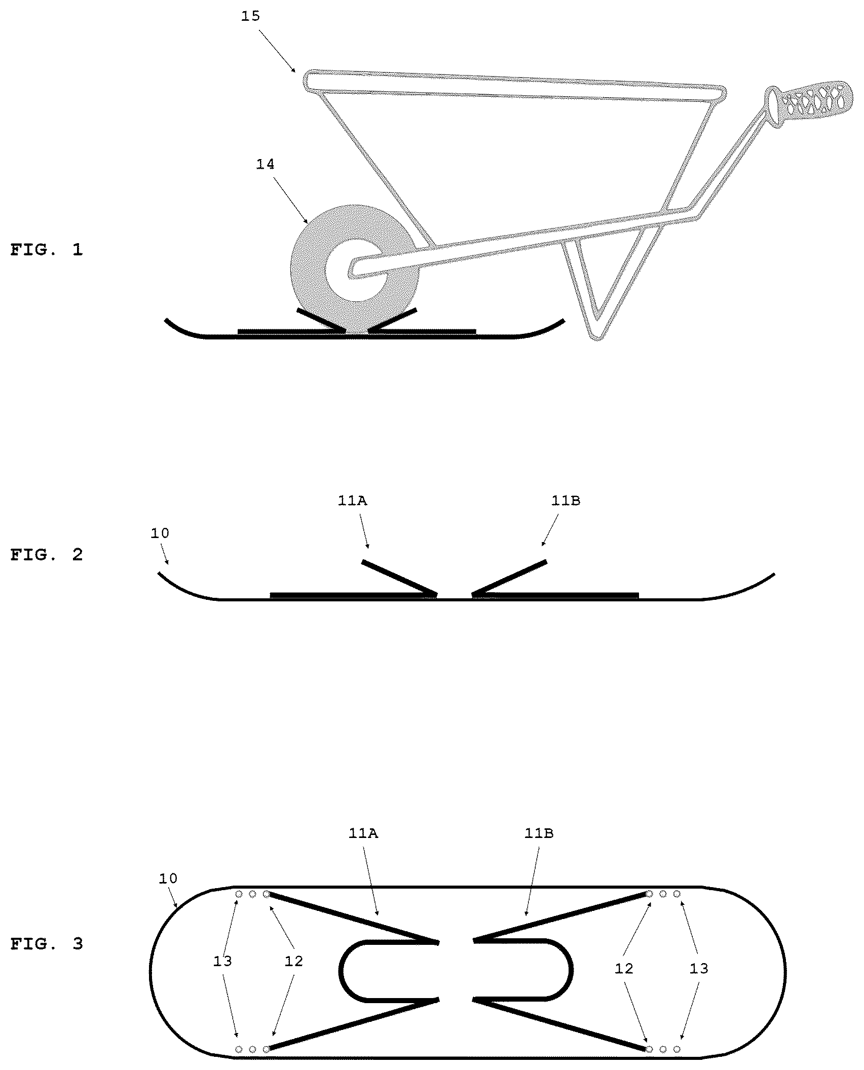 Patent US12304542 — Universal wheelbarrow snowboard attachment — Figure 1