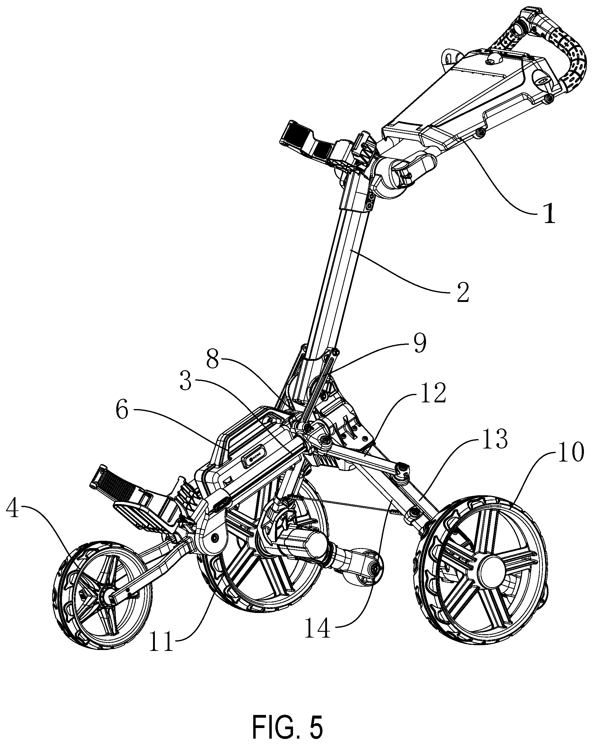 Patent US12304545 Figure 5 – Electric golf trolley