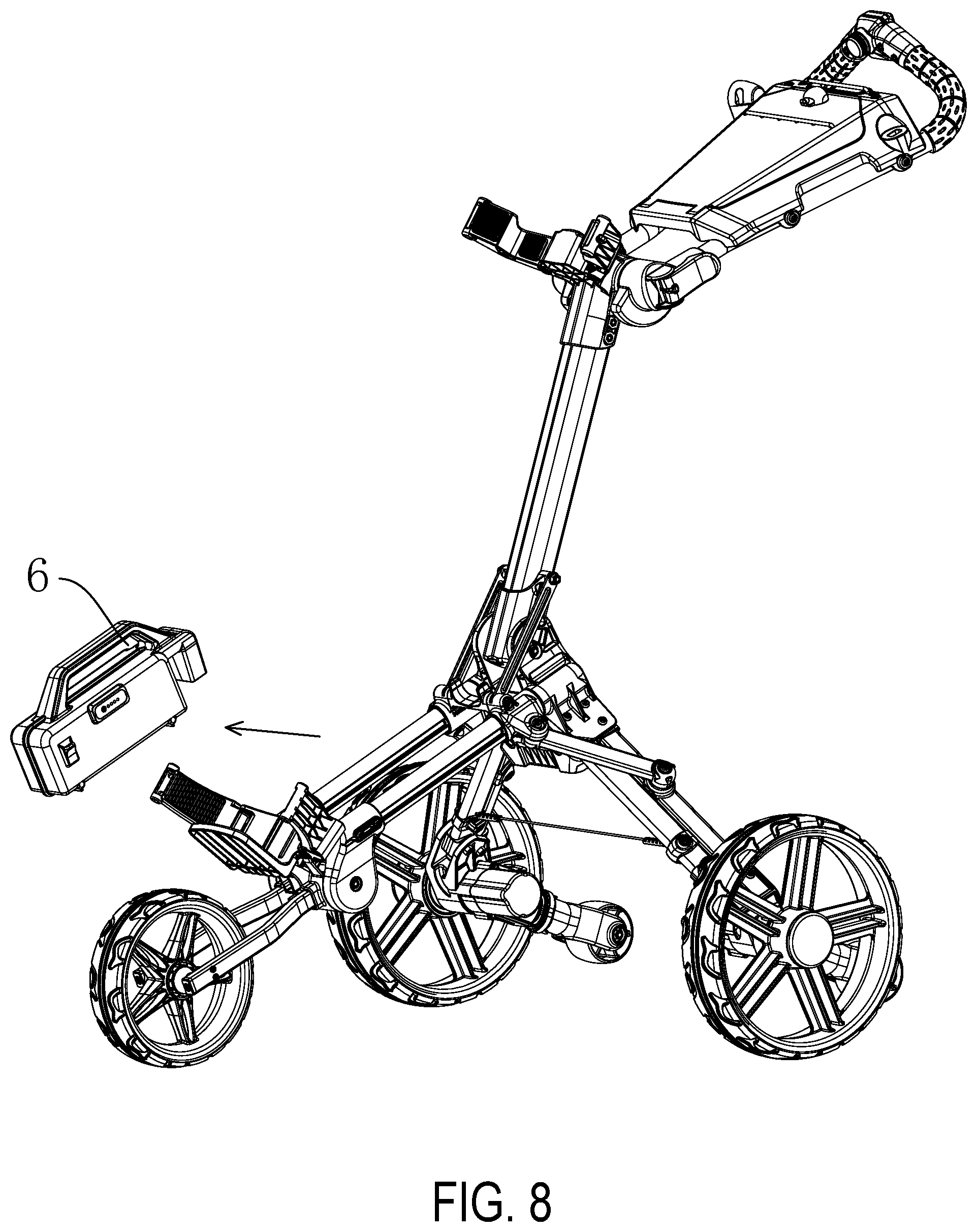 Patent US12304545 Figure 8 – Electric golf trolley