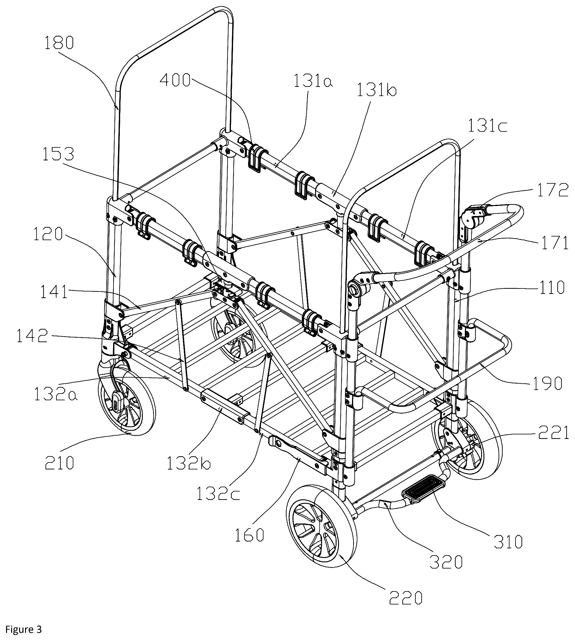 Patent US12304547 Figure 3 – Foldable stroller