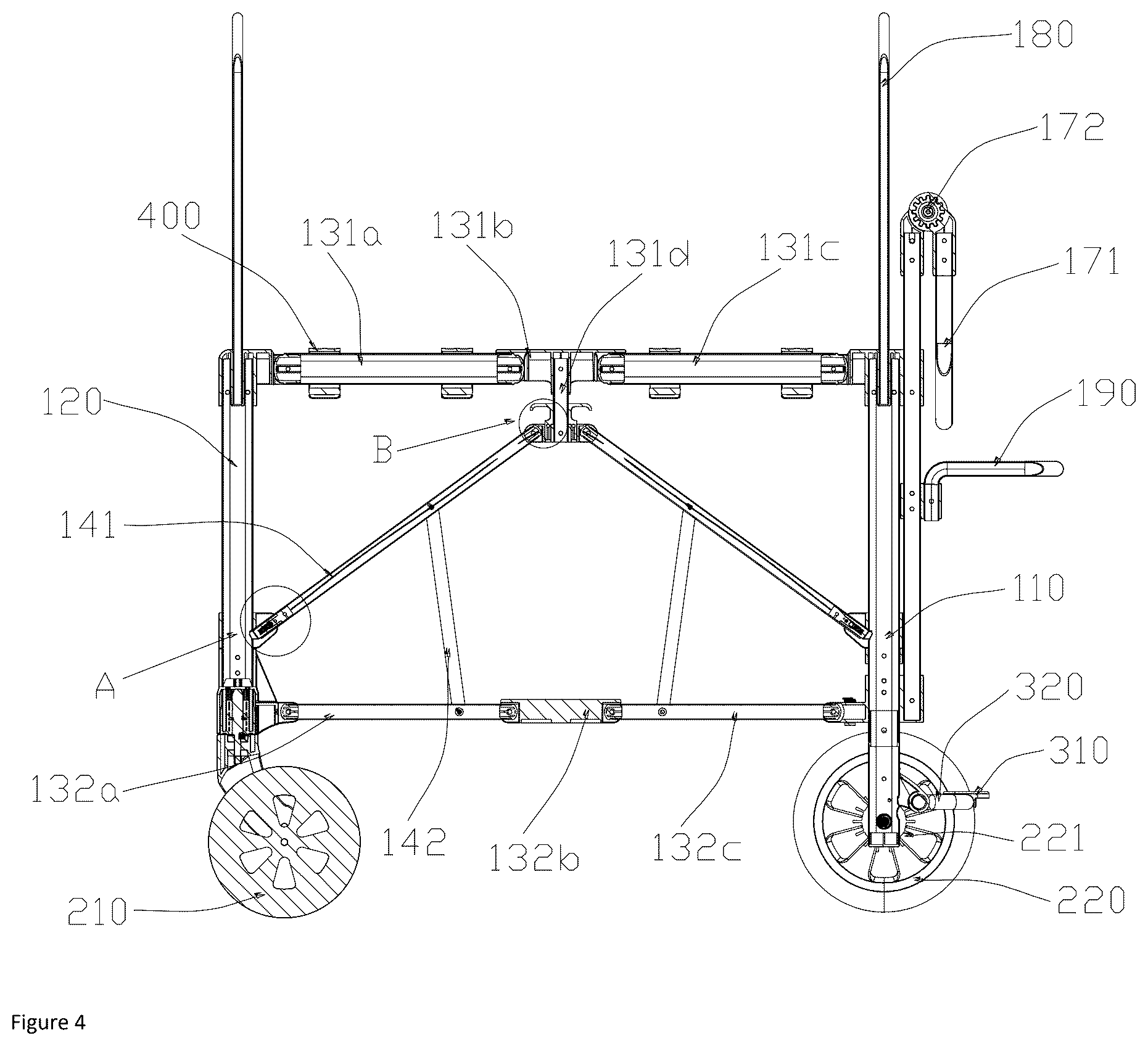 Patent US12304547 Figure 4 – Foldable stroller