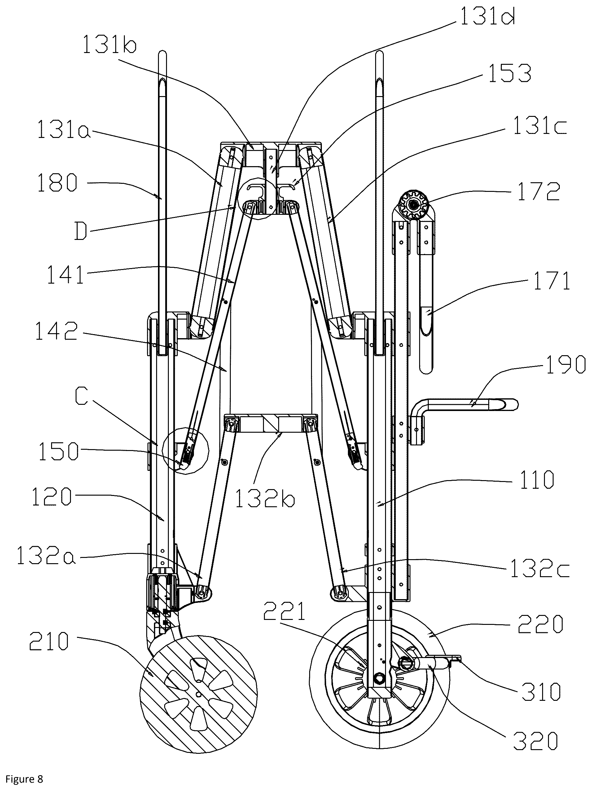 Patent US12304547 Figure 7 – Foldable stroller