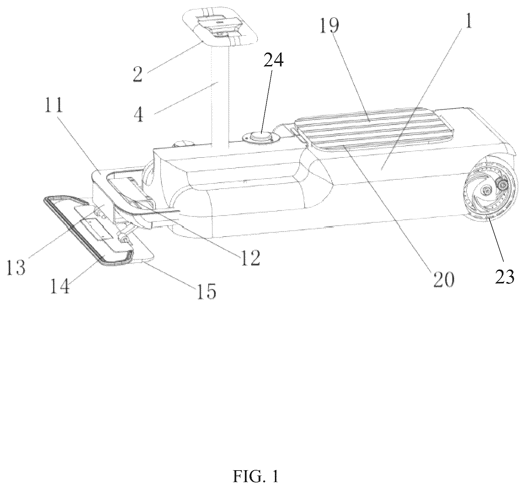 Patent US12304553 Figure 1 – Children's ride-on vehicle with quick-release steering wheel