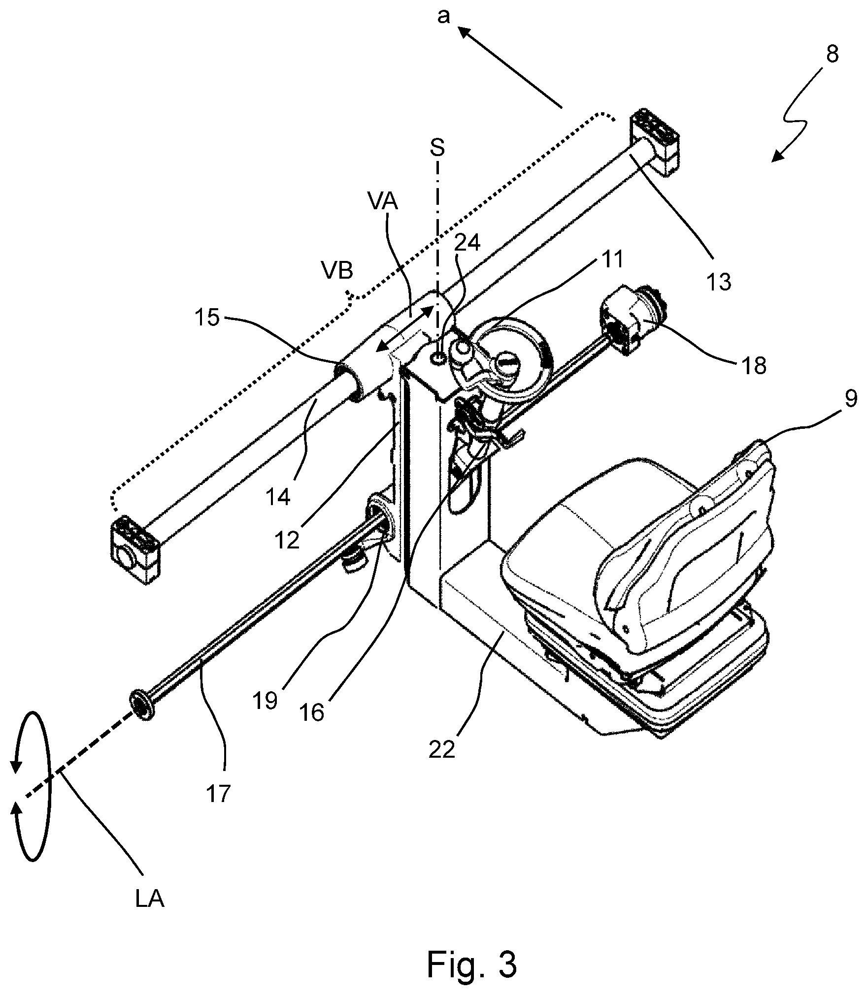 Patent US12304554 Figure 2 – Road construction machine, in particular road paver or tandem roller, for working a ground in a working direction