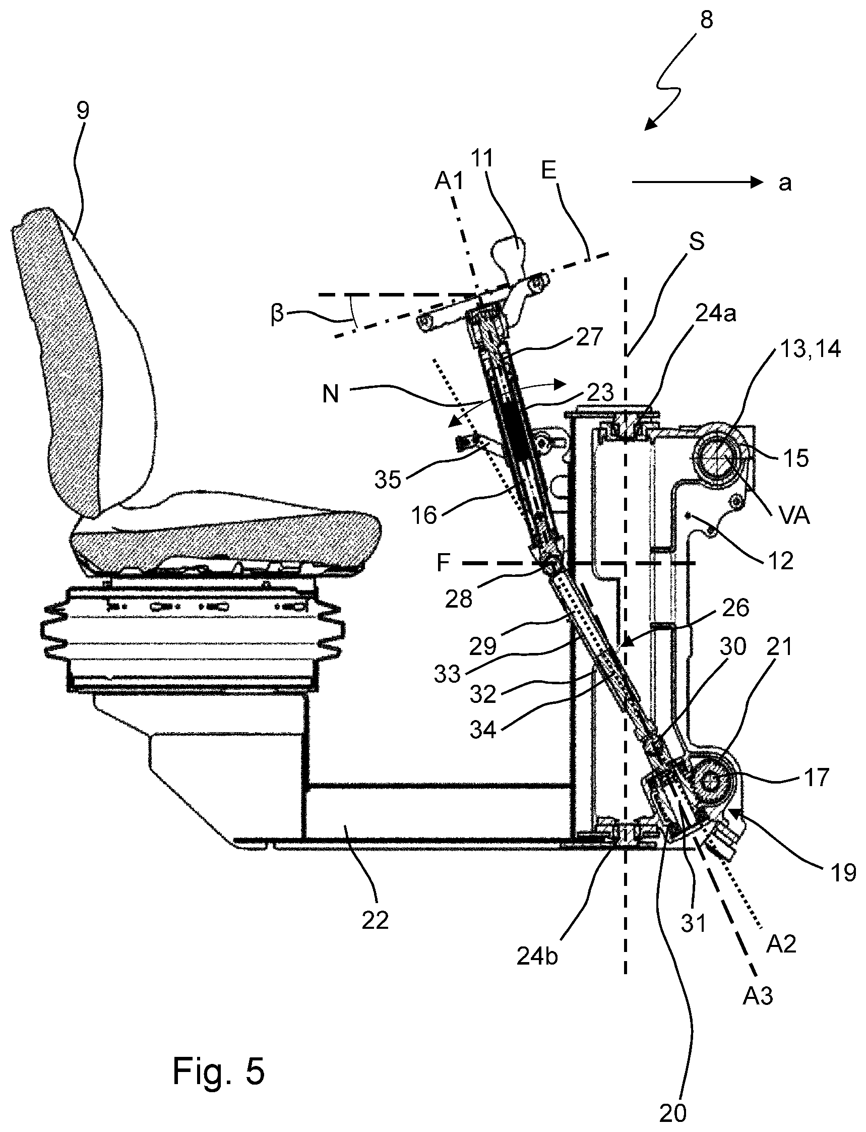 Patent US12304554 Figure 4 – Road construction machine, in particular road paver or tandem roller, for working a ground in a working direction