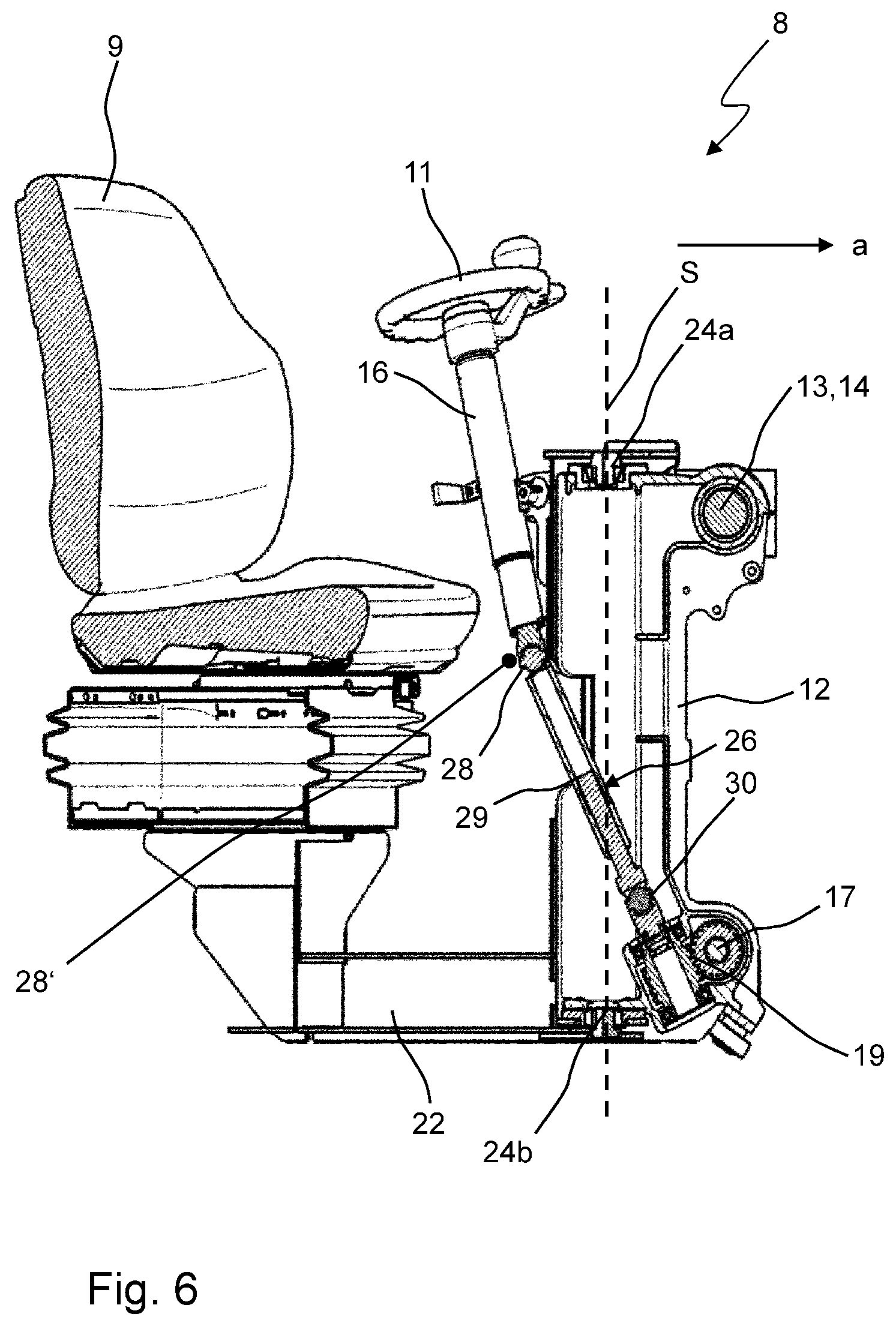 Patent US12304554 Figure 5 – Road construction machine, in particular road paver or tandem roller, for working a ground in a working direction