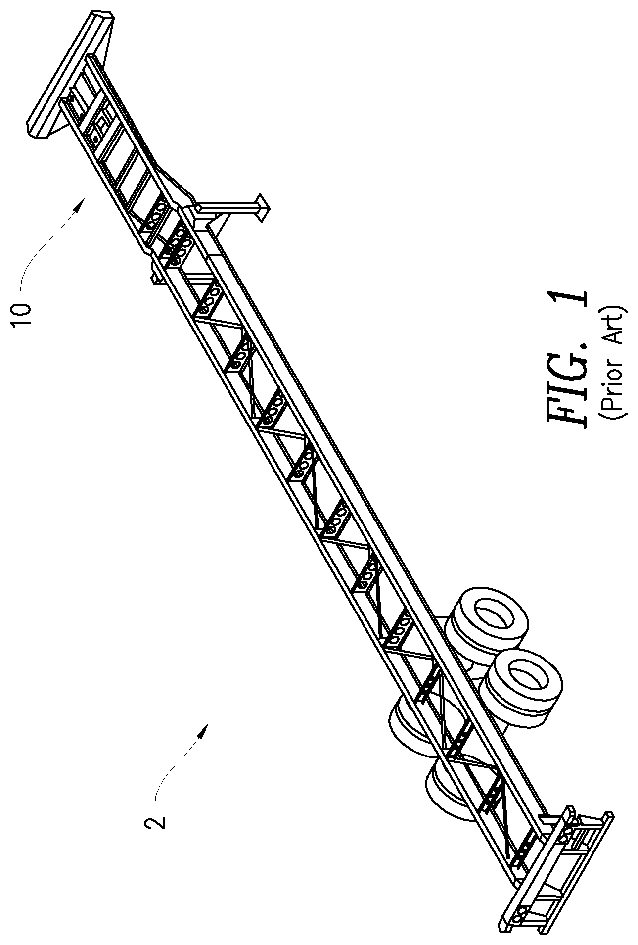Patent US12304564 Figure 1 – Bolt-on front bolster for intermodal chassis