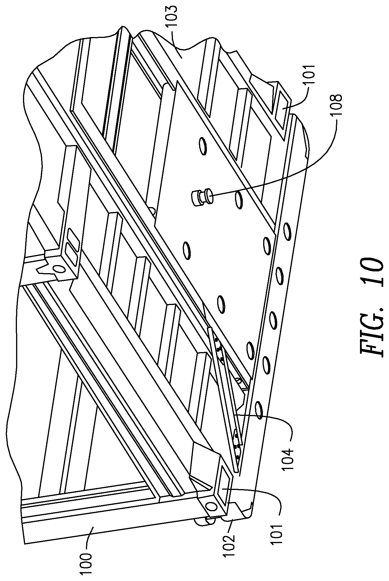 Patent US12304564 Figure 9 – Bolt-on front bolster for intermodal chassis