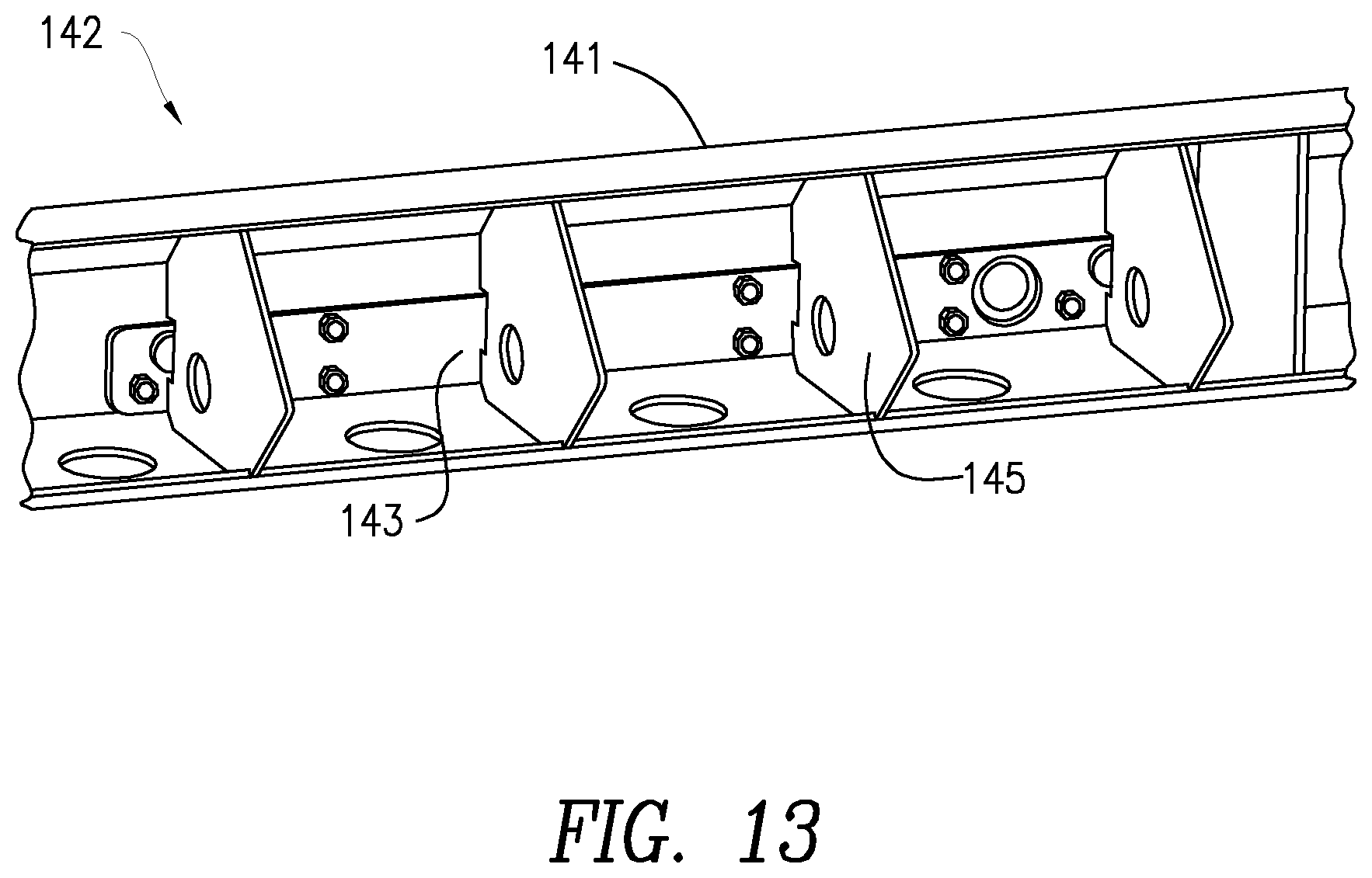 Patent US12304564 Figure 12 – Bolt-on front bolster for intermodal chassis