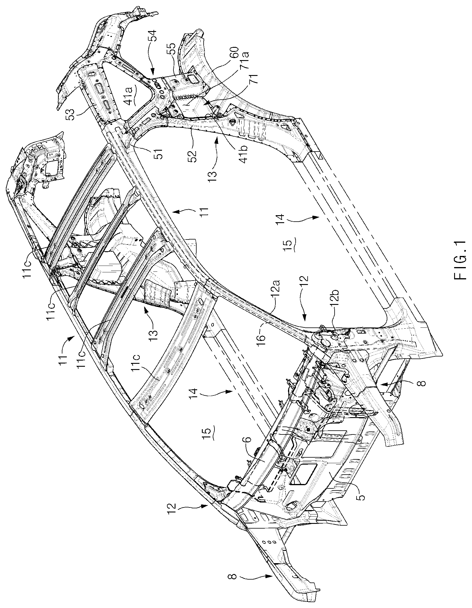 Patent US12304566 Figure 1 – Vehicle body structure