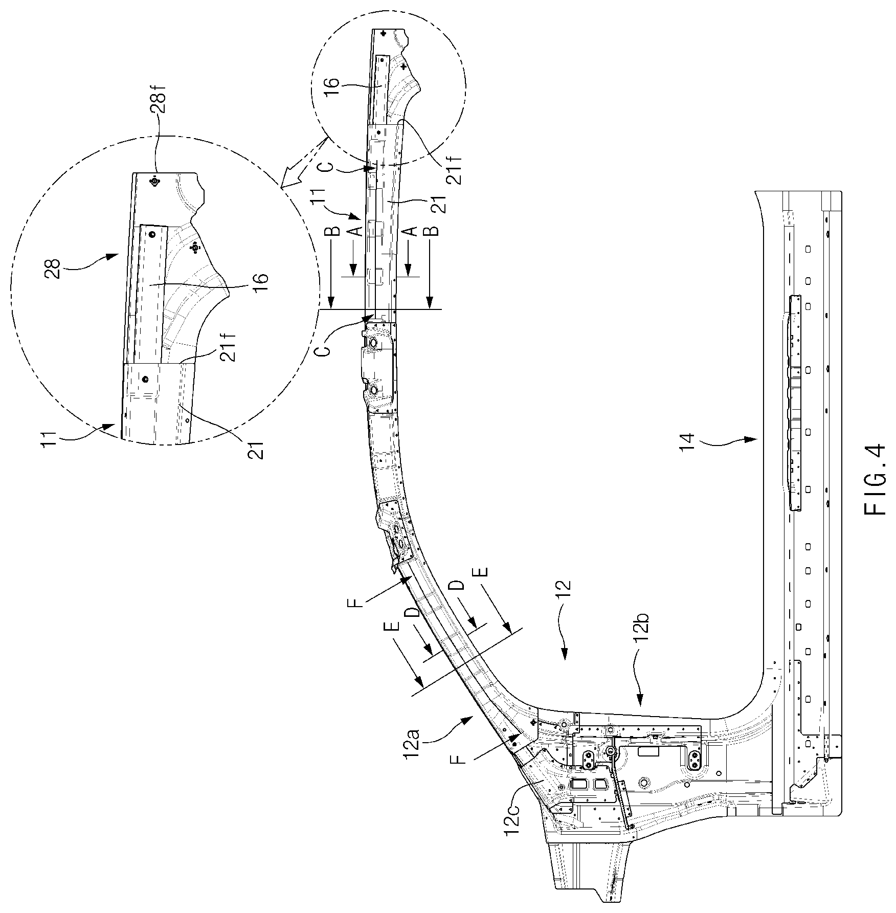 Patent US12304566 Figure 4 – Vehicle body structure