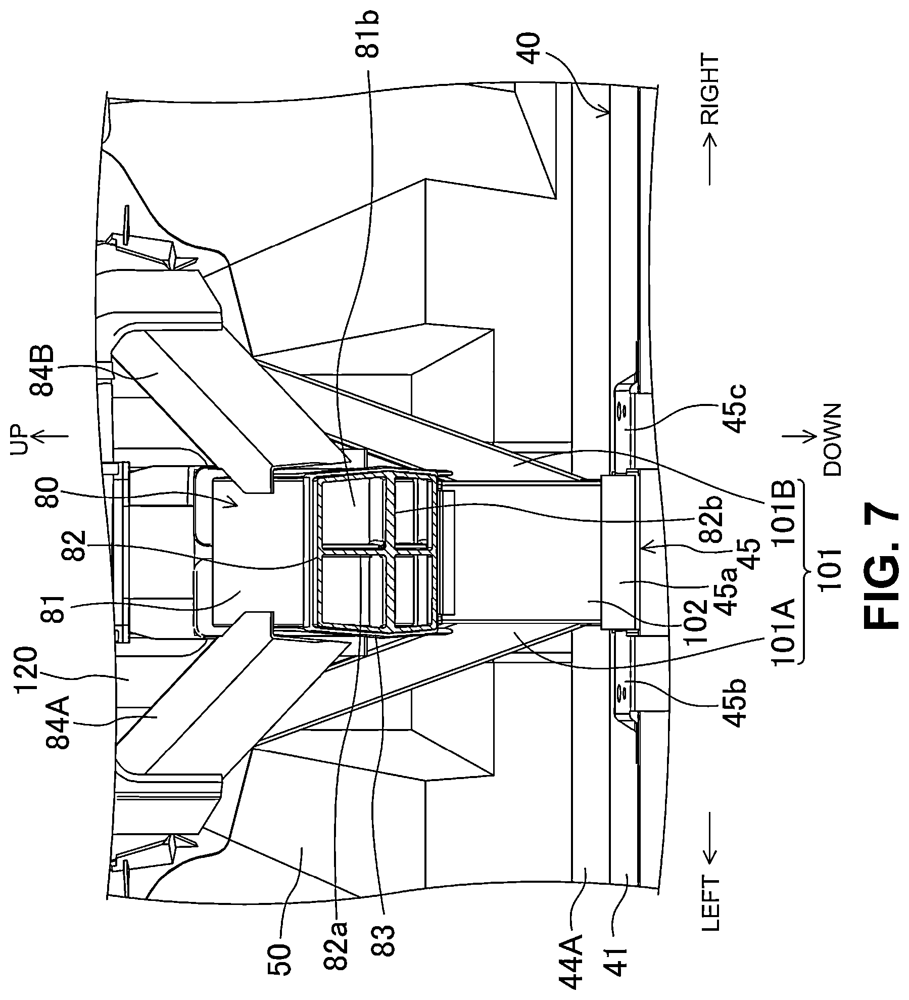 Patent US12304568 Figure 7 – Vehicle-body structure including a center frame with a downward tilt