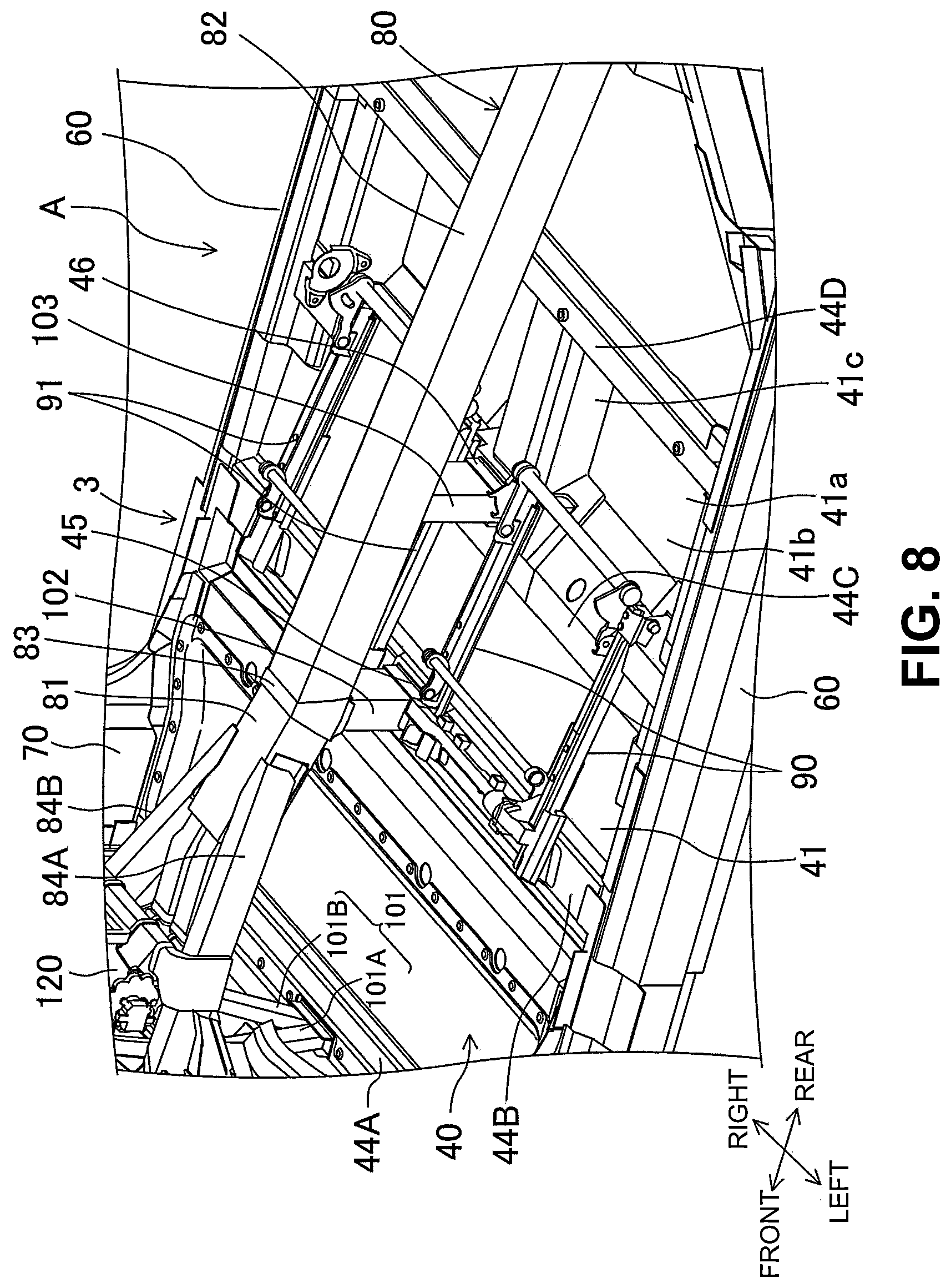 Patent US12304568 Figure 8 – Vehicle-body structure including a center frame with a downward tilt