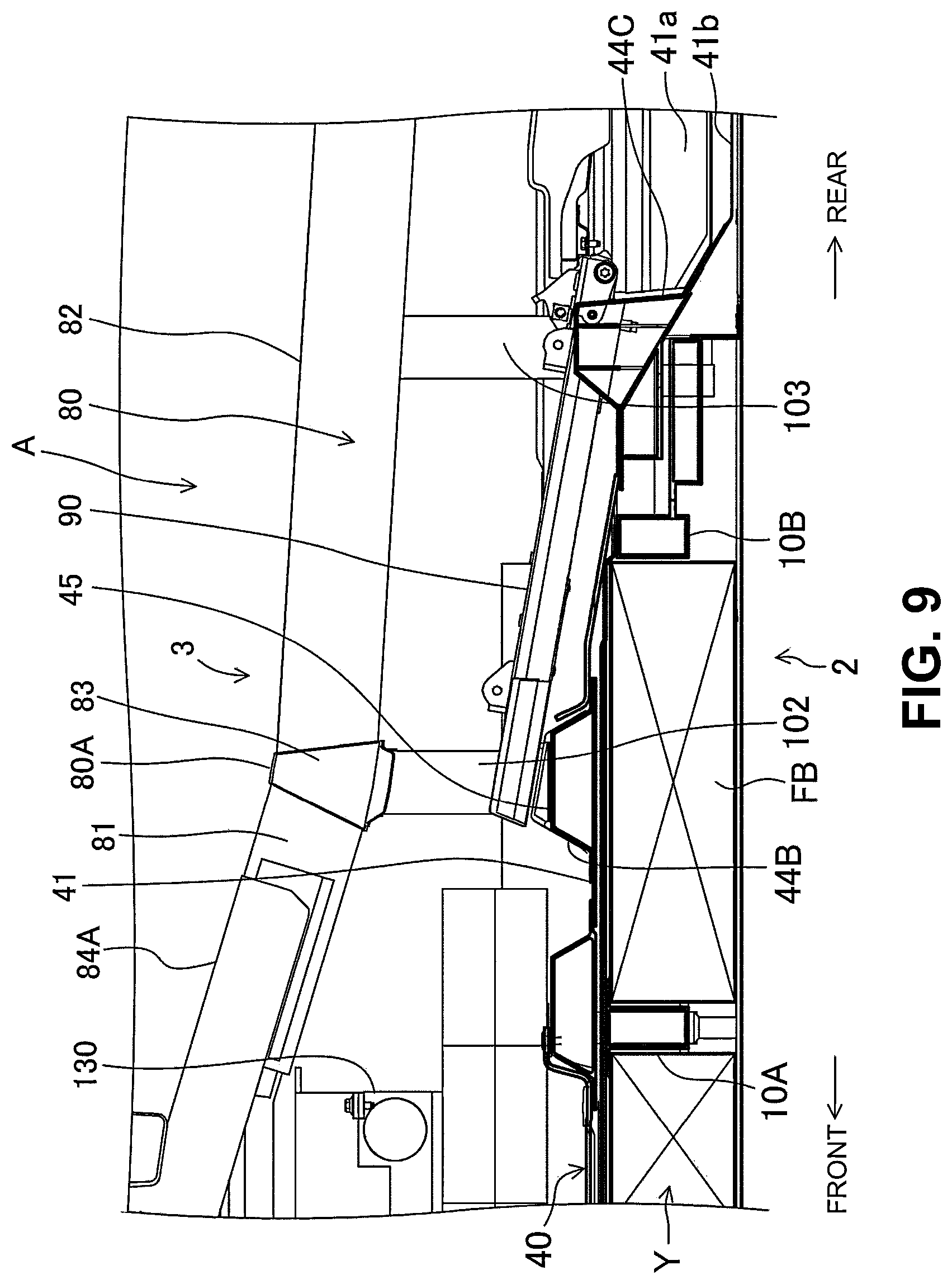 Patent US12304568 Figure 9 – Vehicle-body structure including a center frame with a downward tilt