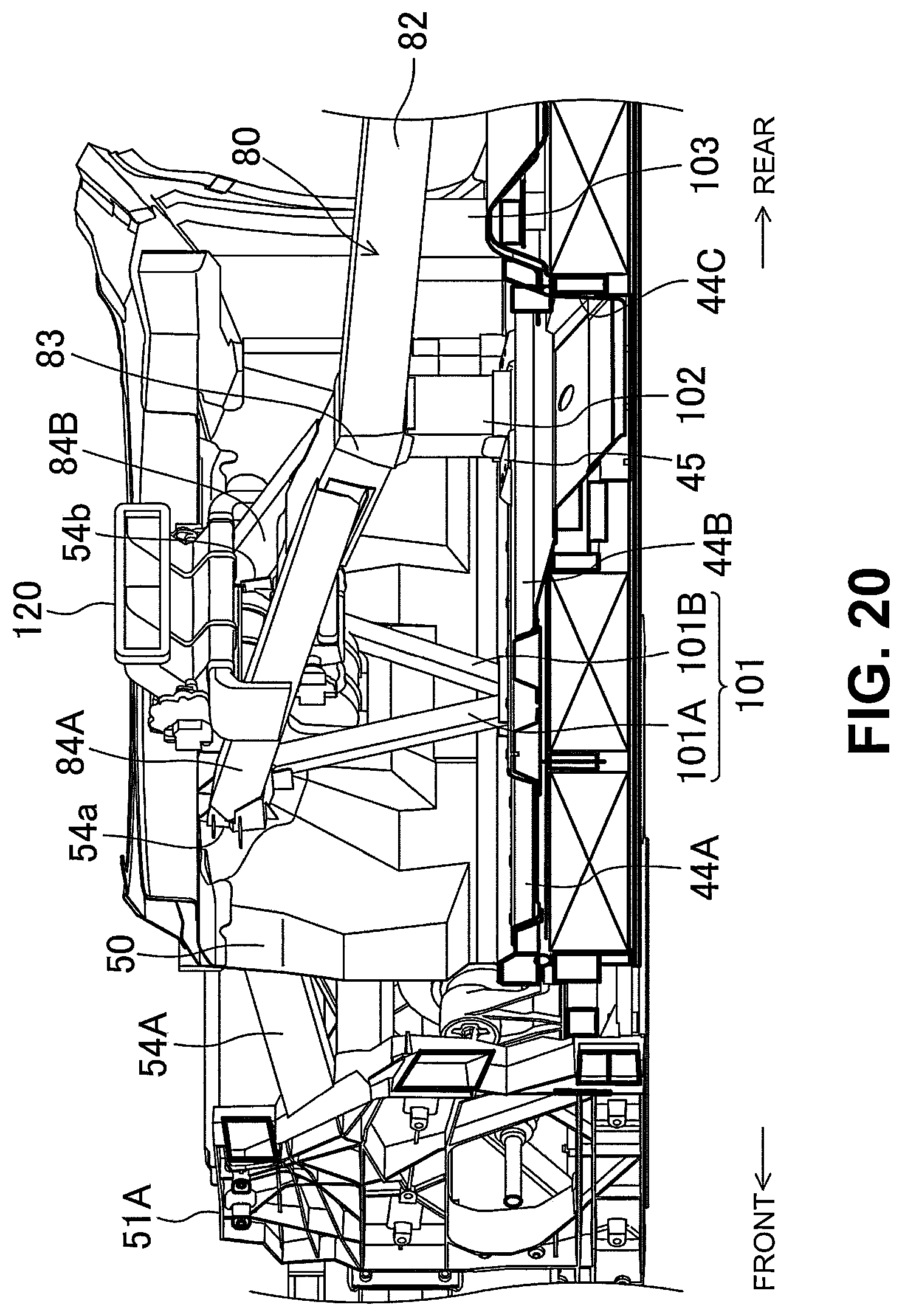 Patent US12304568 Figure 20 – Vehicle-body structure including a center frame with a downward tilt