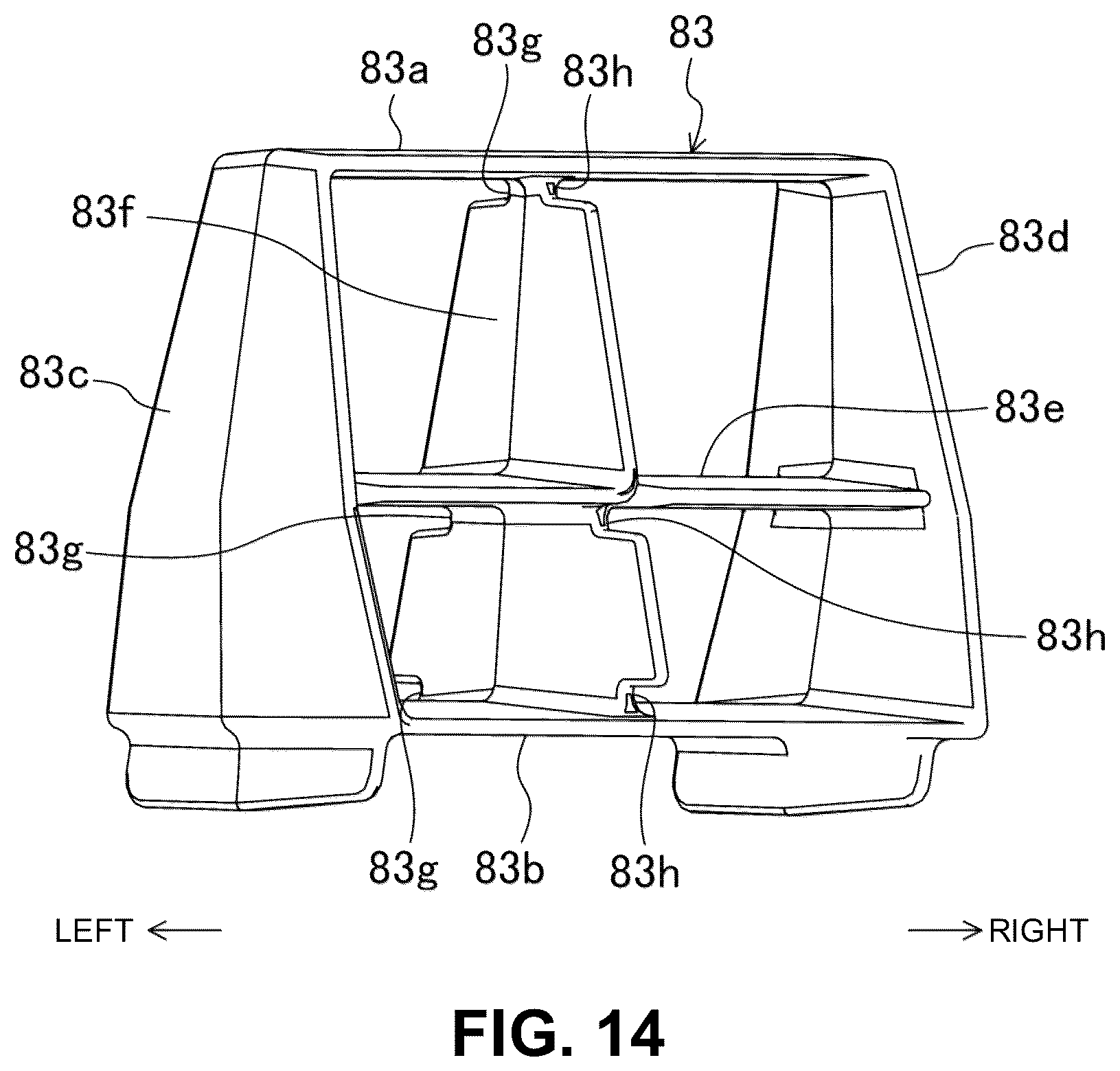 Patent US12304569 Figure 14 – Electric-vehicle-body structure having a center frame that is higher than a floor panel
