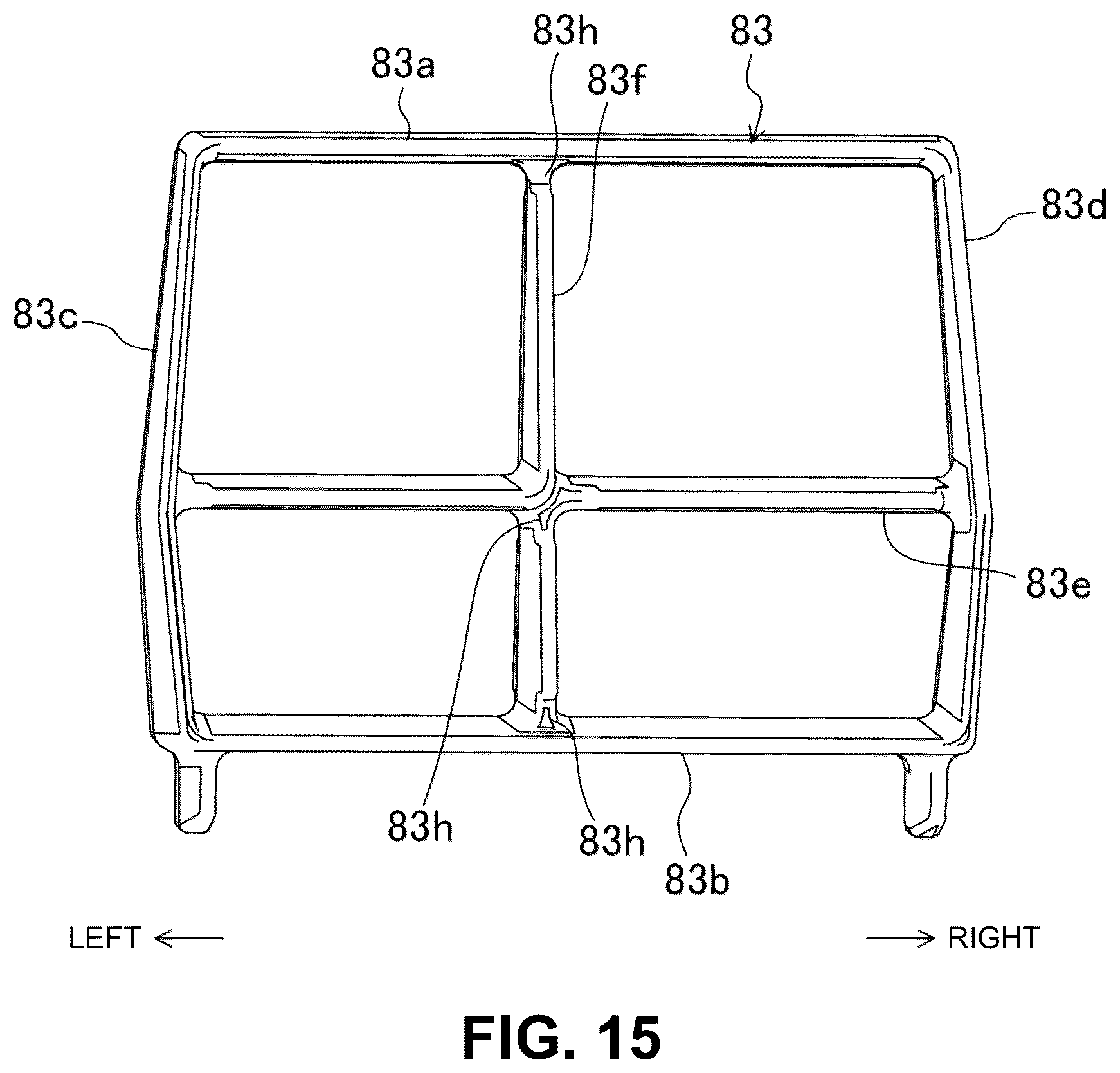 Patent US12304569 Figure 15 – Electric-vehicle-body structure having a center frame that is higher than a floor panel