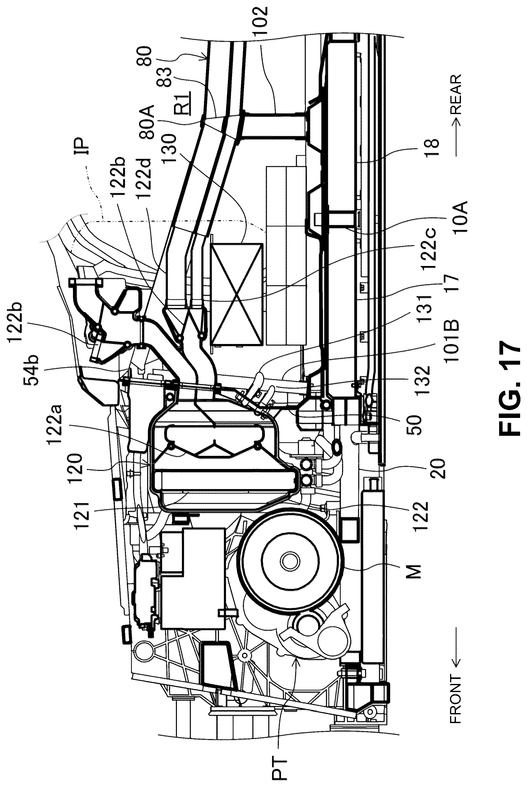 Patent US12304569 Figure 17 – Electric-vehicle-body structure having a center frame that is higher than a floor panel