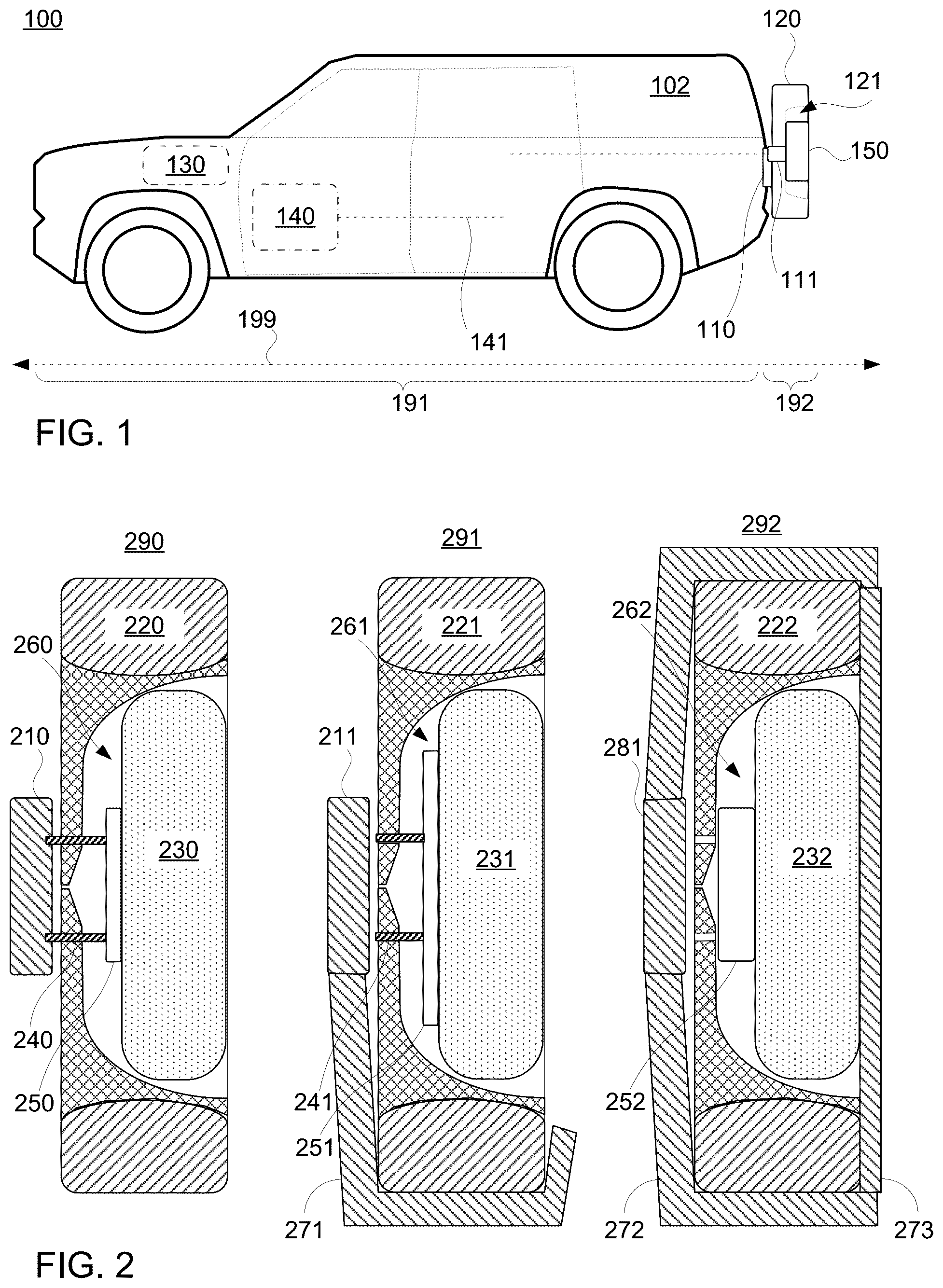 Patent US12304573 Figure 1 – Spare wheel containers for a vehicle