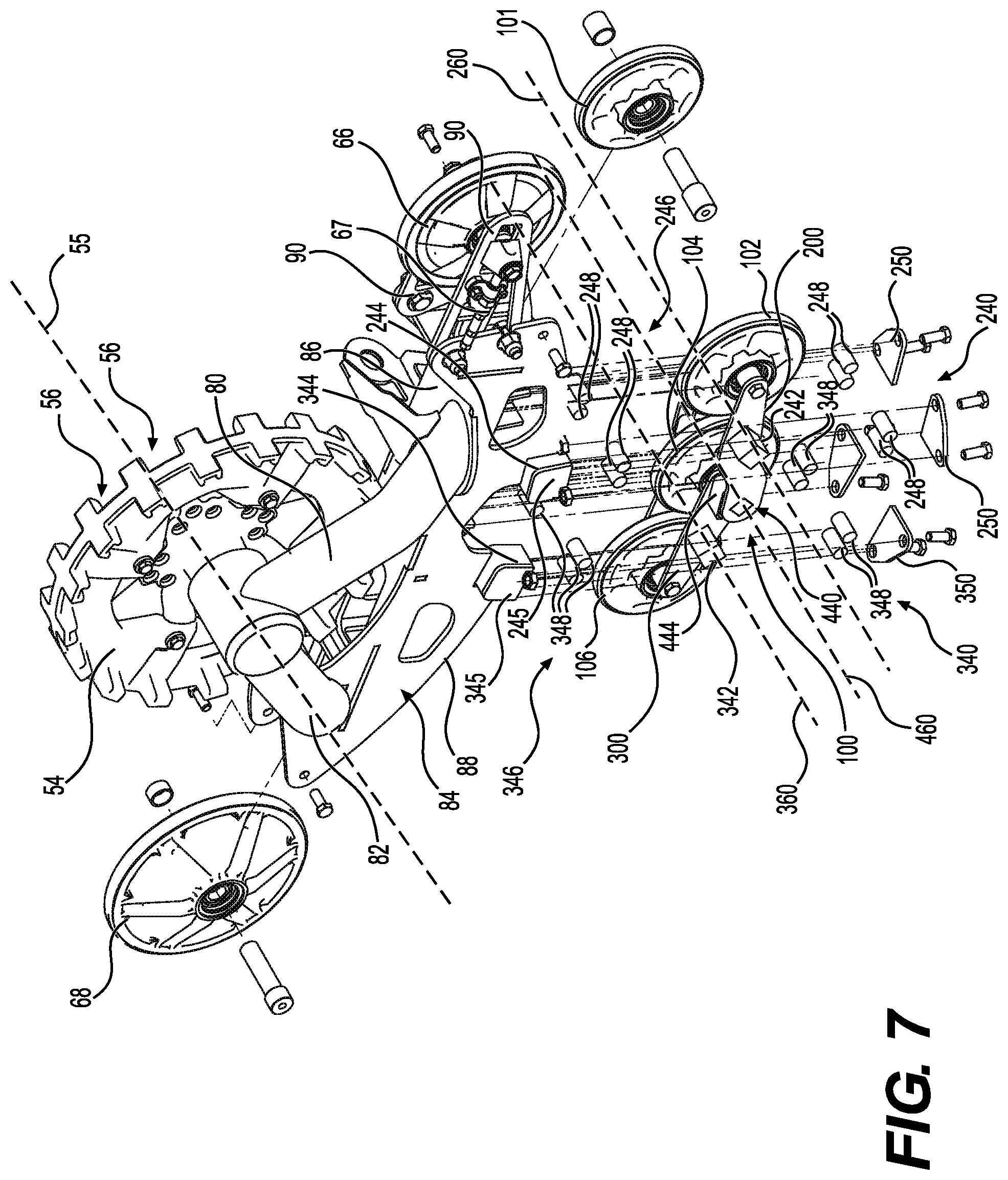 Patent US12304579 Figure 8 – Support structure for connecting a plurality of support wheel assemblies to a frame member of a track system and track system having the same