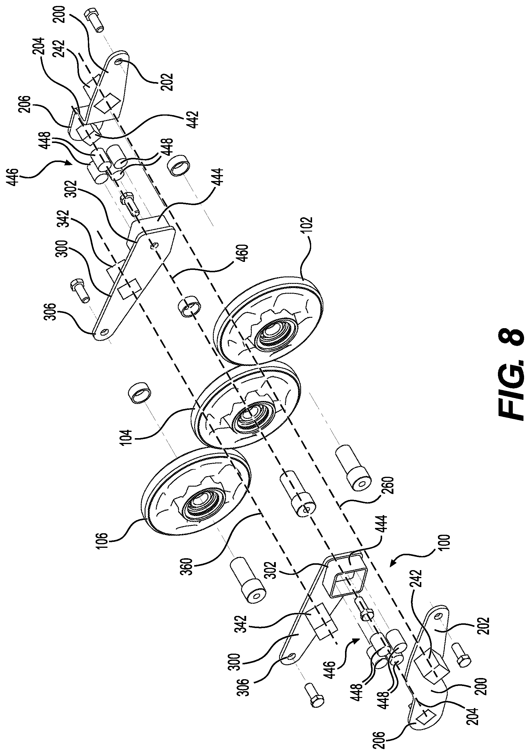 Patent US12304579 Figure 9 – Support structure for connecting a plurality of support wheel assemblies to a frame member of a track system and track system having the same
