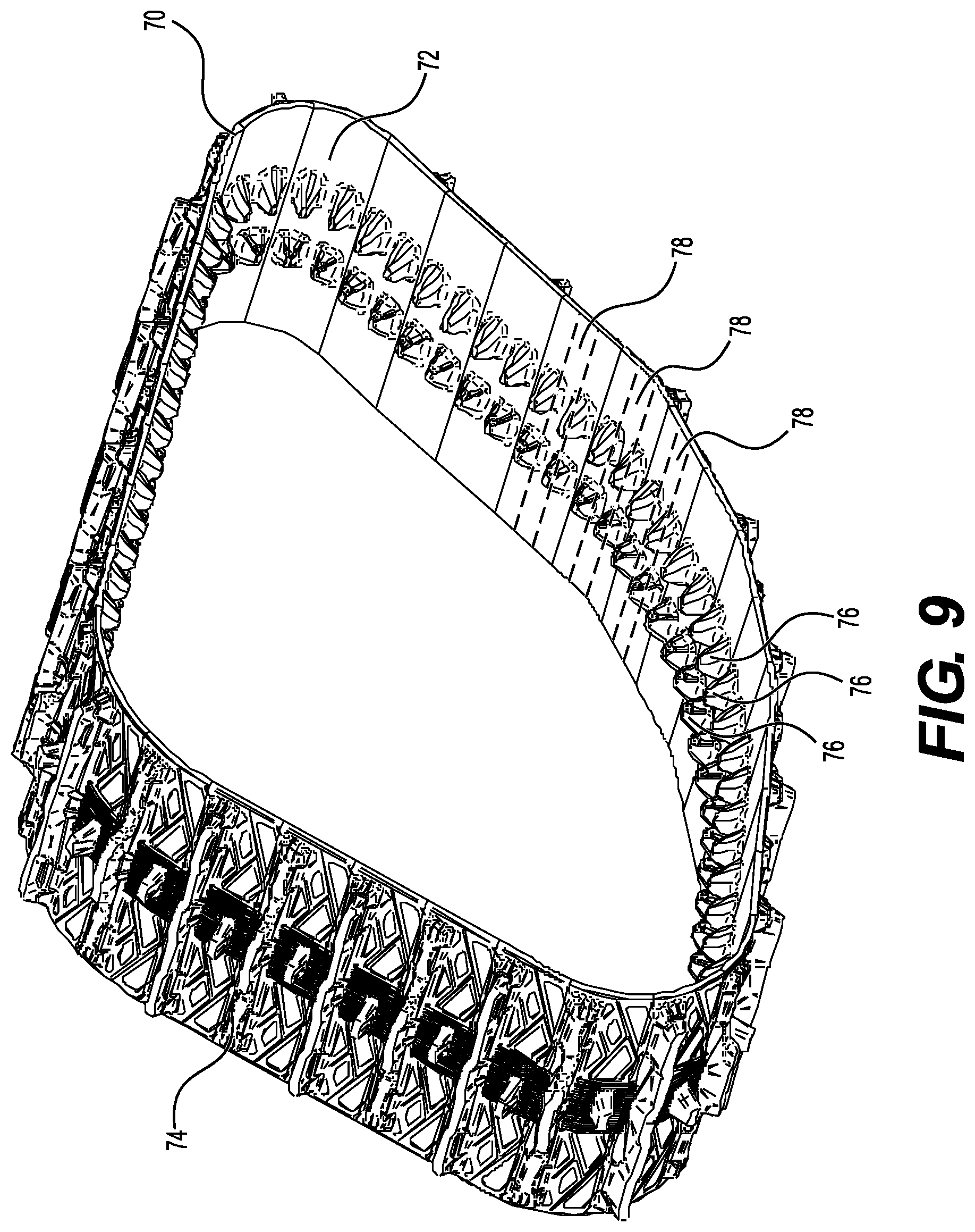 Patent US12304579 Figure 10 – Support structure for connecting a plurality of support wheel assemblies to a frame member of a track system and track system having the same