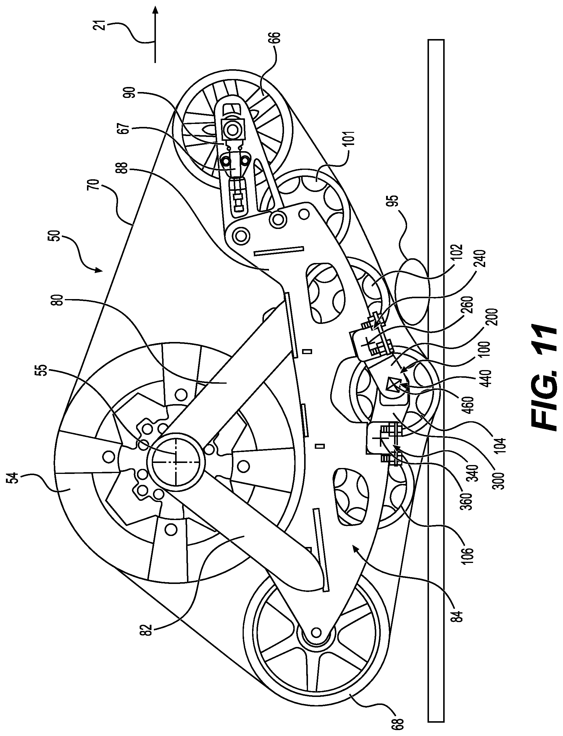Patent US12304579 Figure 12 – Support structure for connecting a plurality of support wheel assemblies to a frame member of a track system and track system having the same