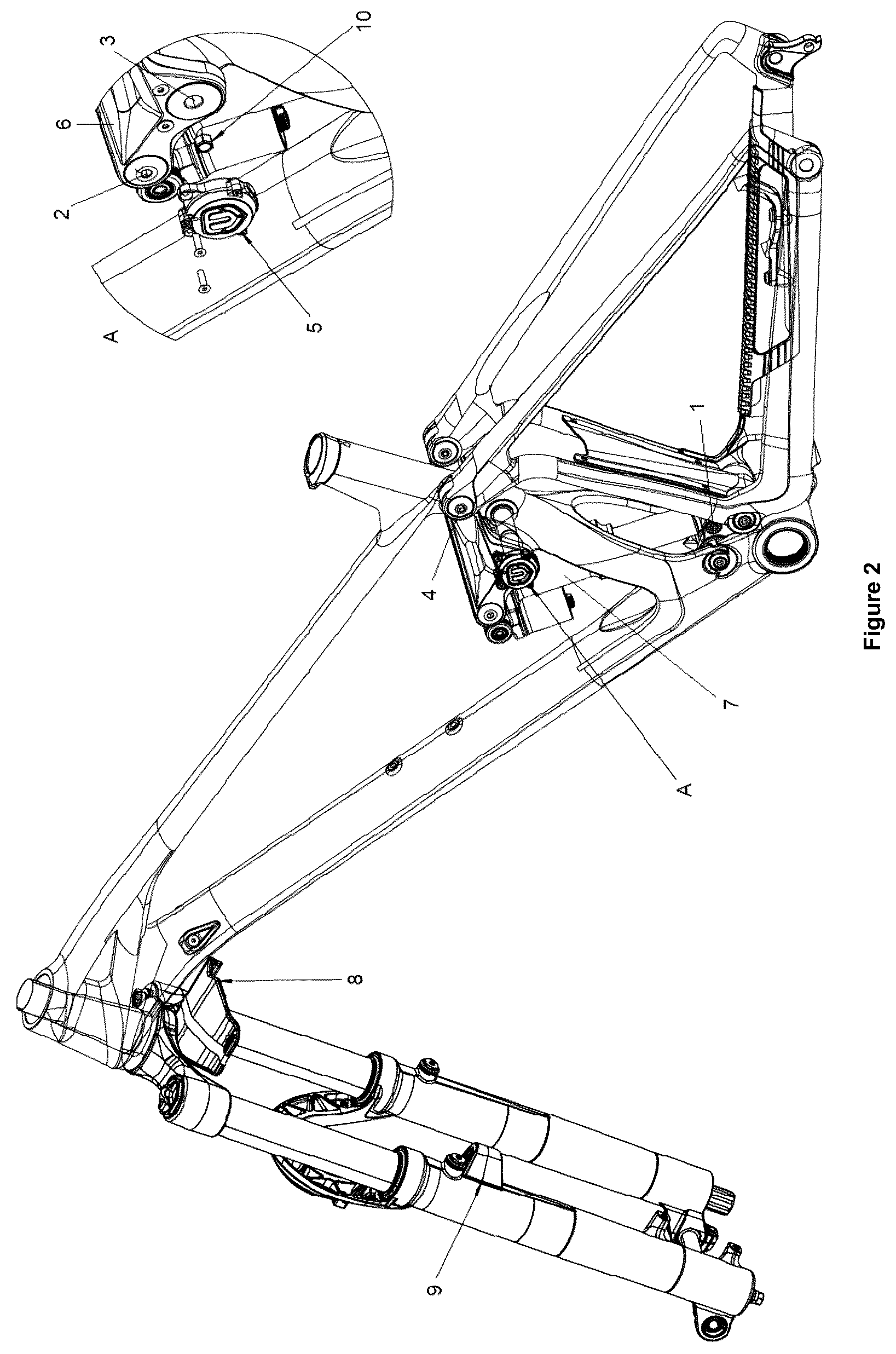 Patent US12304584 Figure 2 – Rear suspension device, system and method for a bicycle