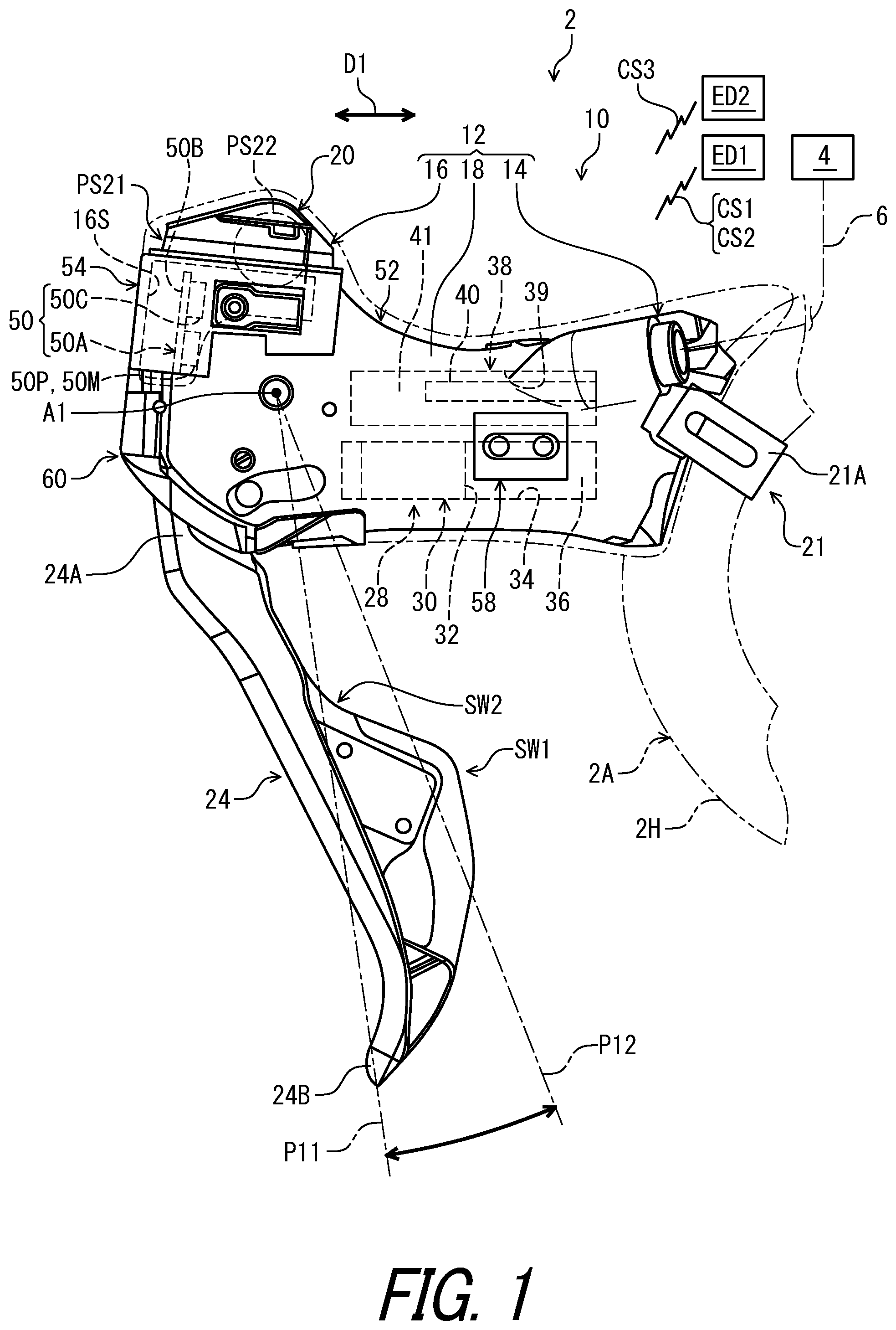 Patent US12304589 Figure 1 – Operating device for human-powered vehicle