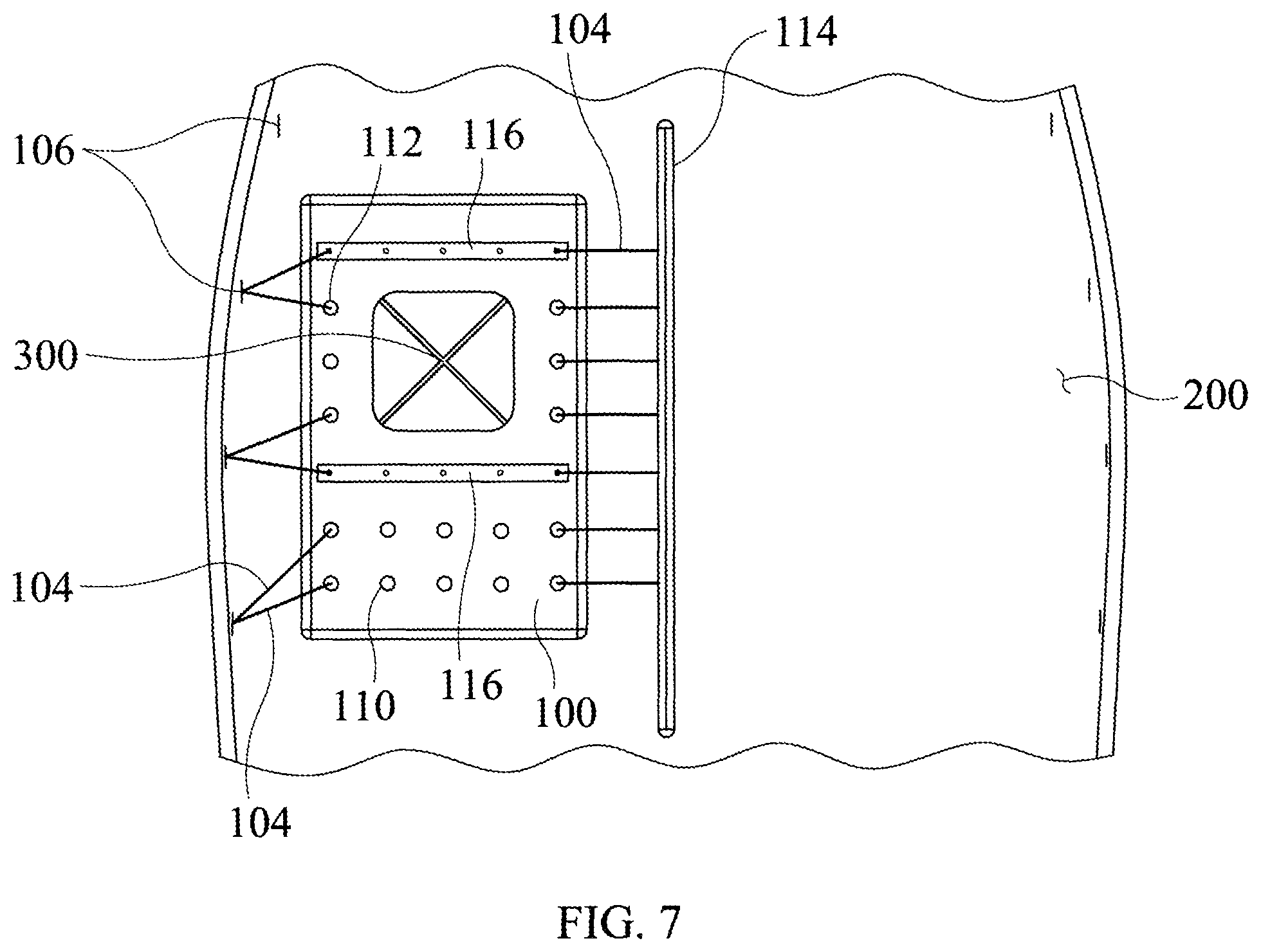 Patent US12304596 Figure 7 – Inflatable deck panel with embedded fasteners