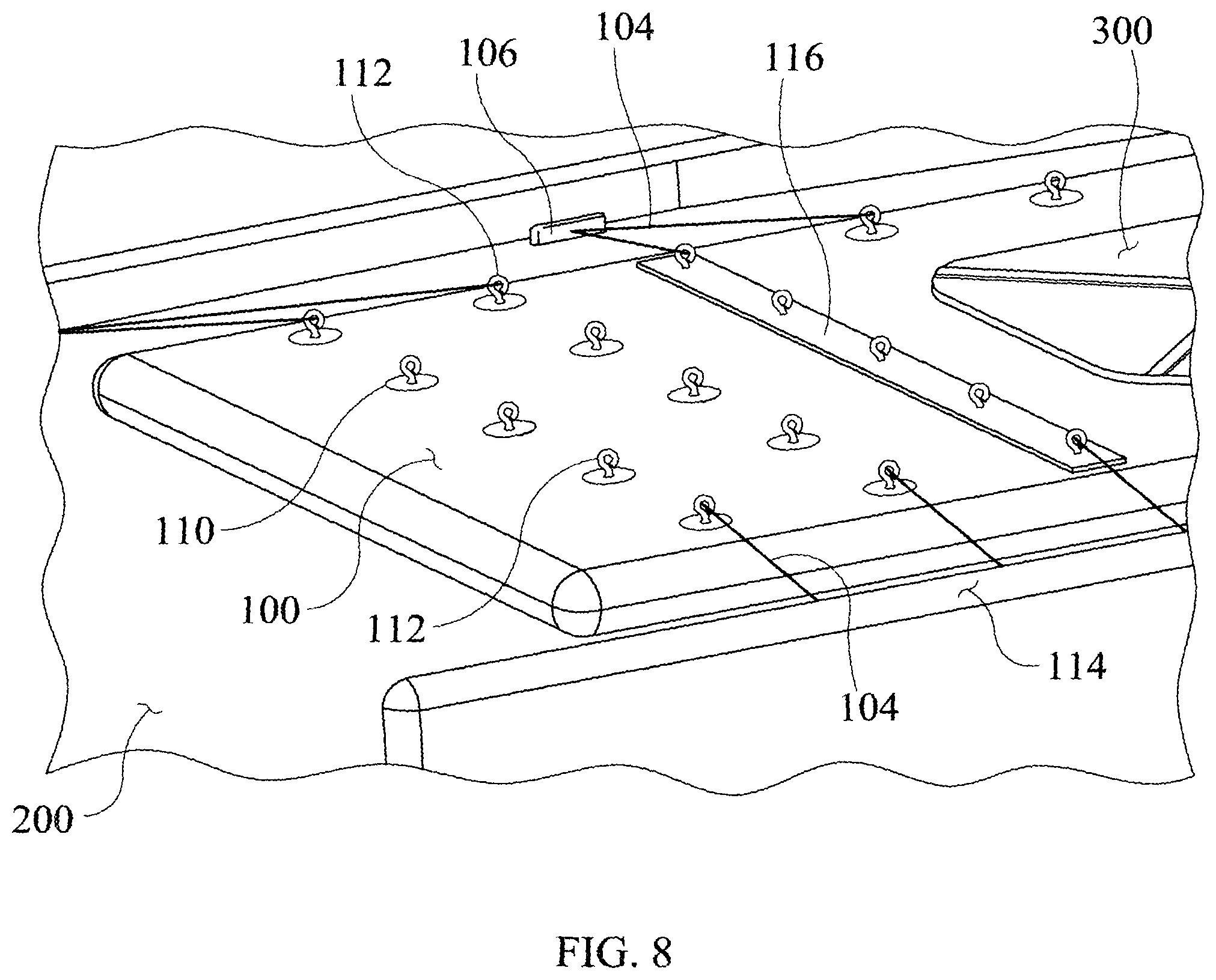 Patent US12304596 Figure 8 – Inflatable deck panel with embedded fasteners