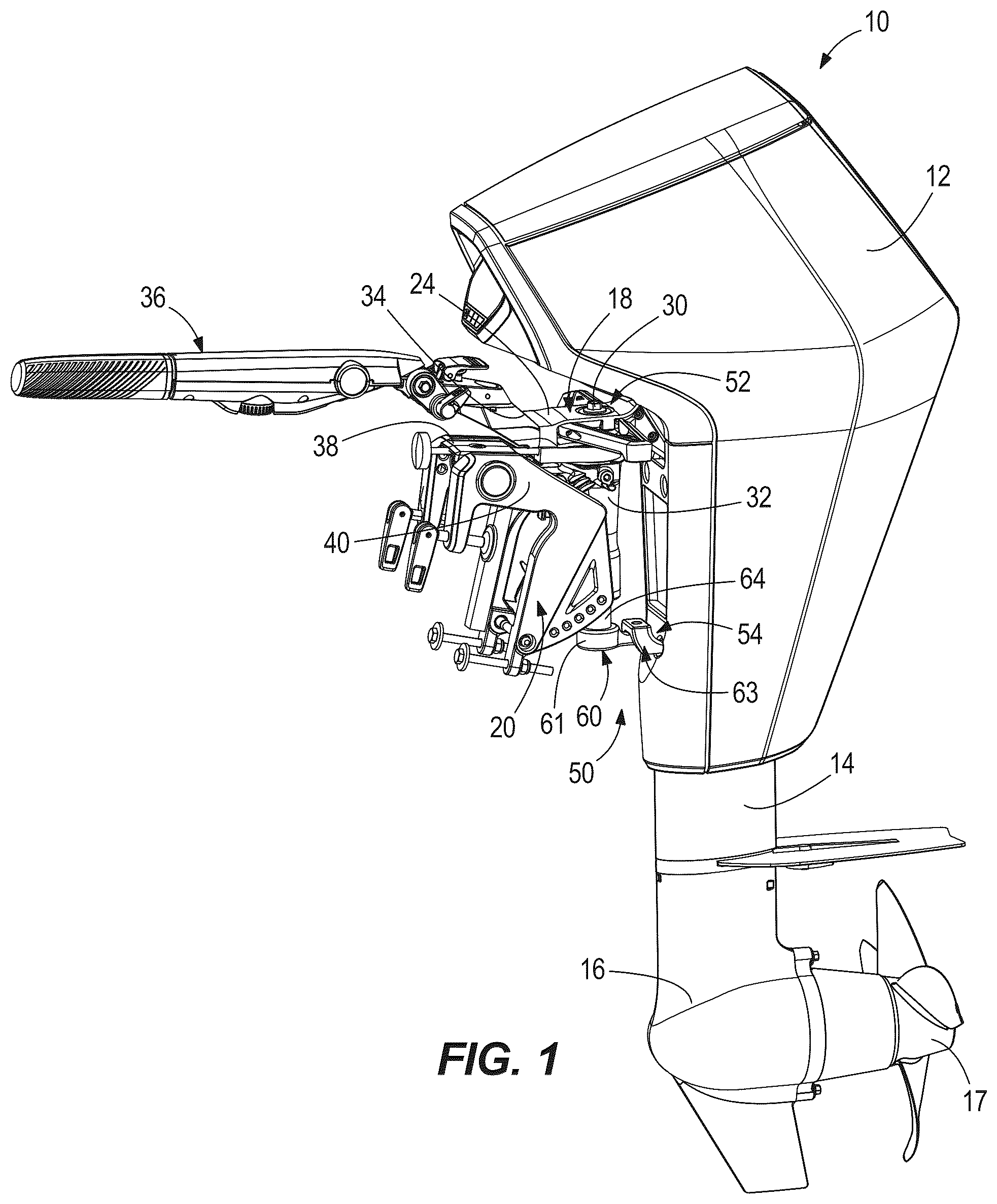 Patent US12304605 — Transom bracket assemblies for supporting a marine drive on a vessel — Figure 1