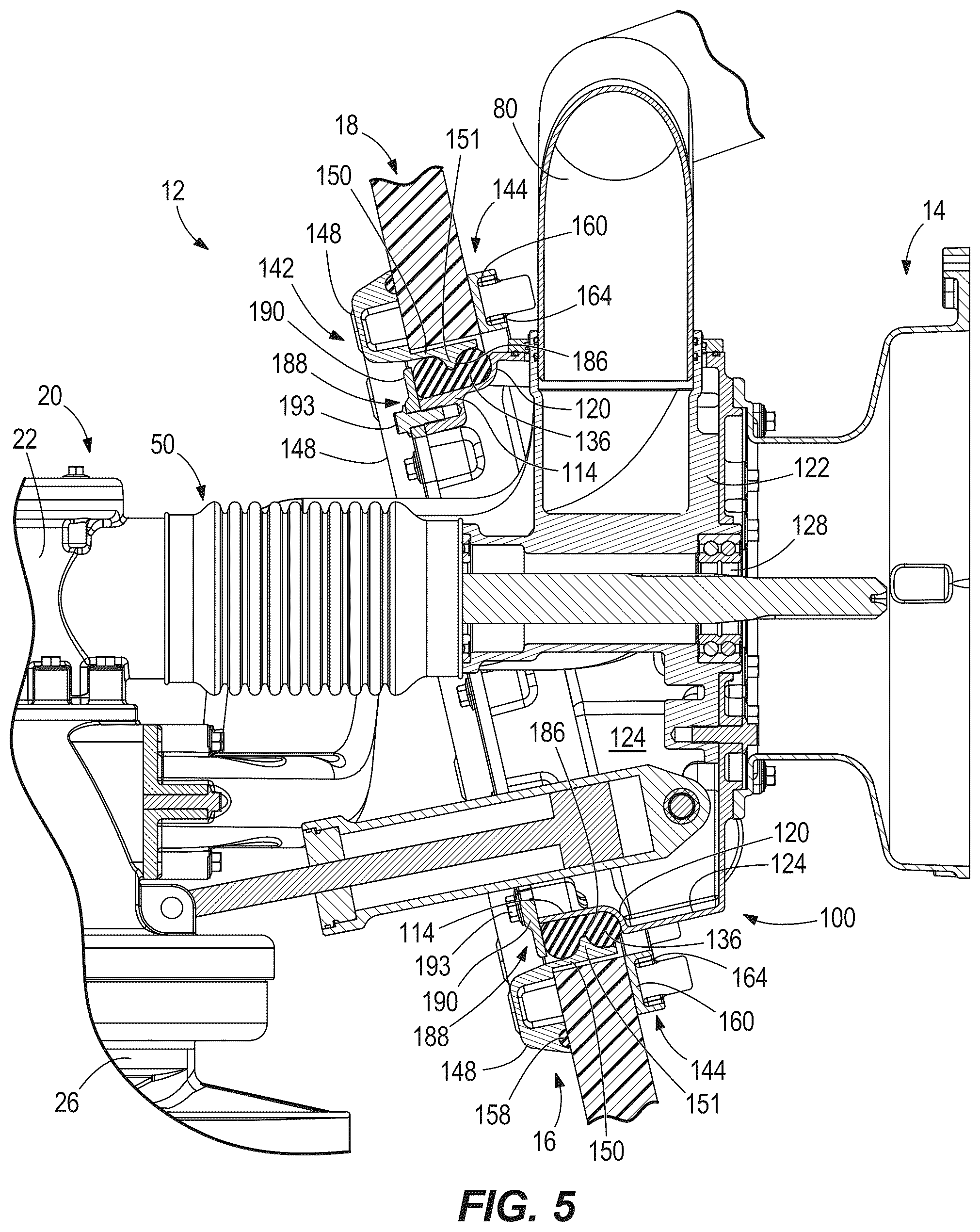 Patent US12304609 Figure 5 – Stern drives and transom bracket assemblies for stern drives providing vibration isolation