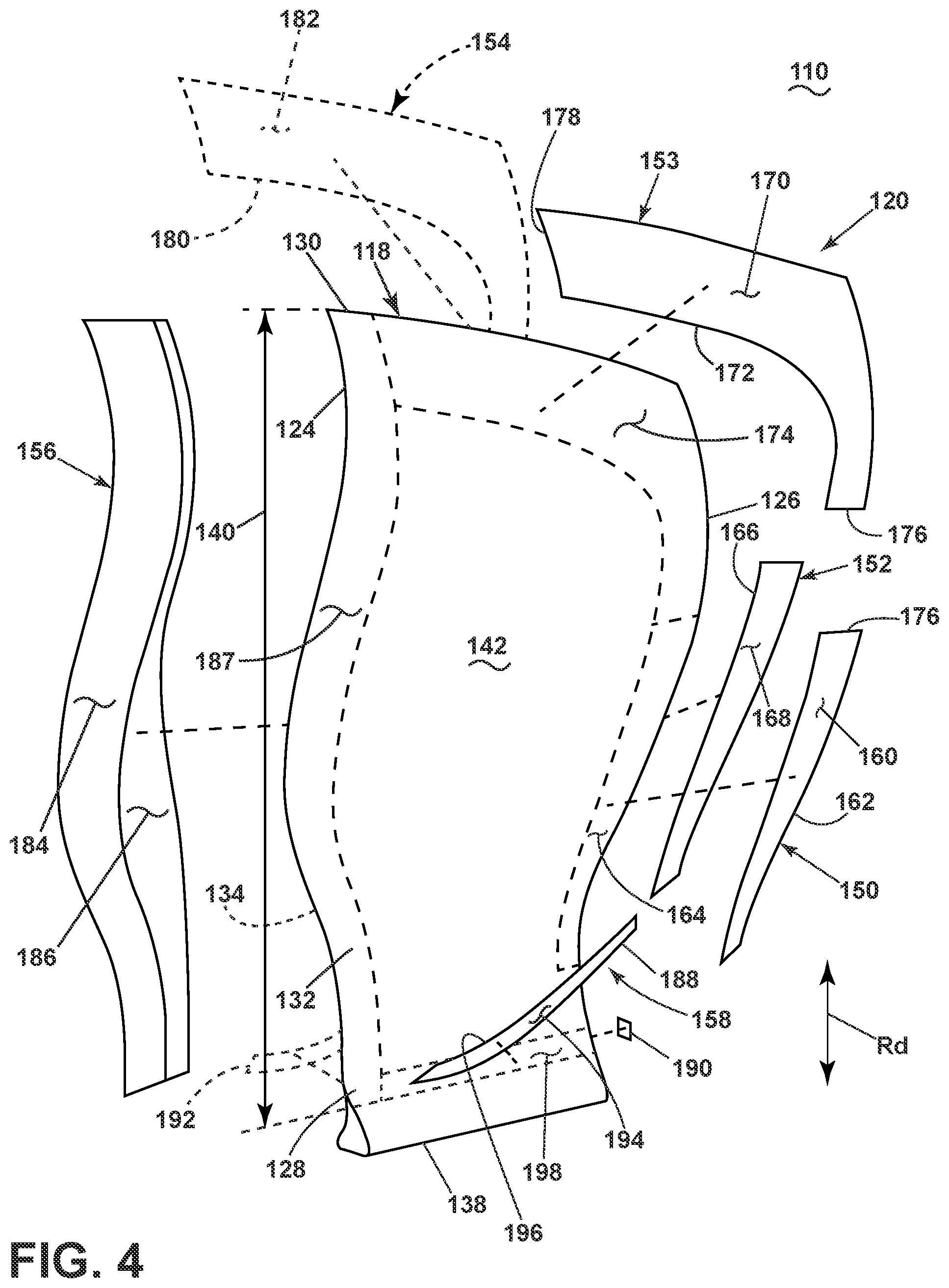 Patent US12304614 Figure 4 – Composite airfoil assembly and method of forming a composite airfoil assembly