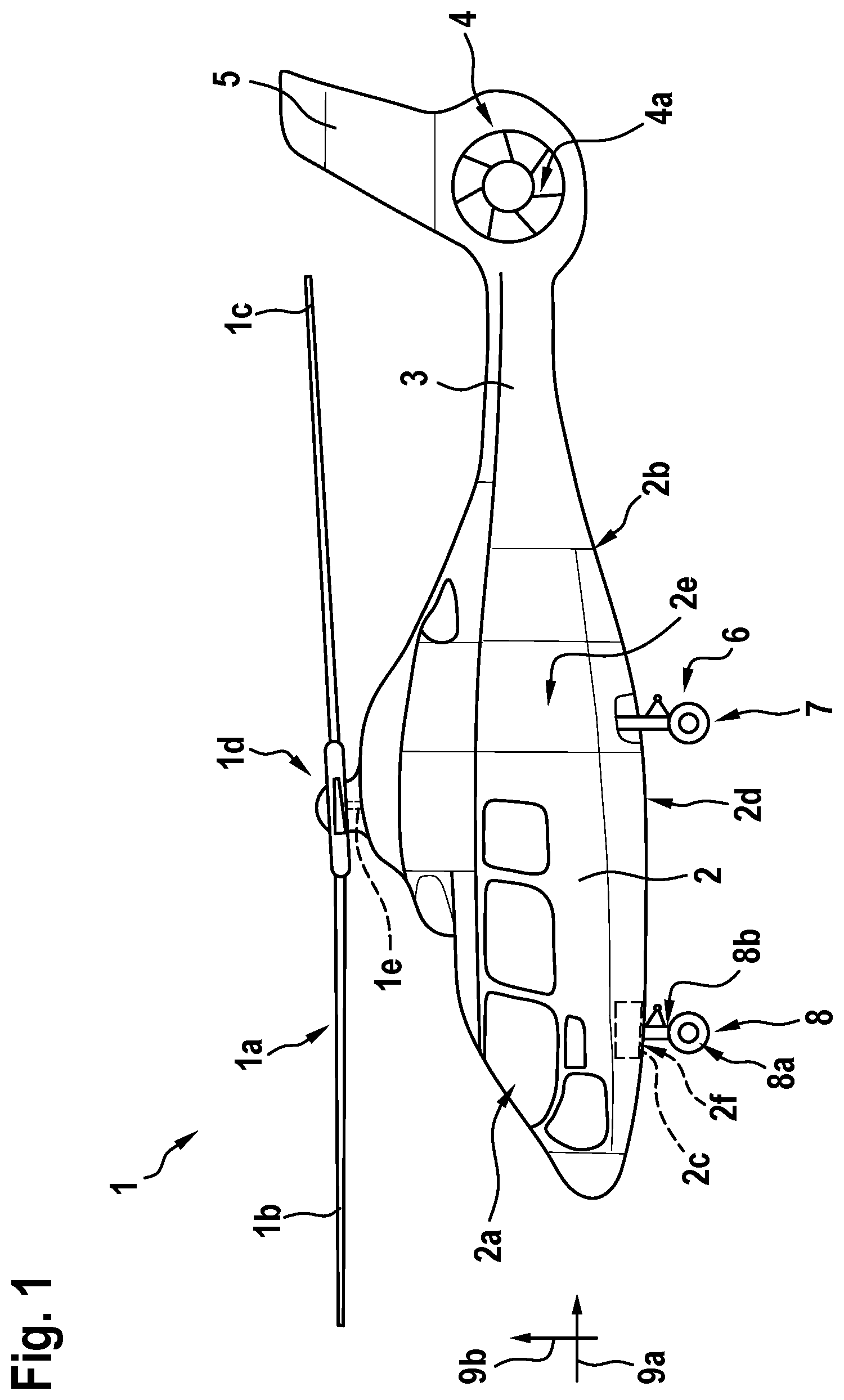 Patent US12304621 Figure 1 – Rotorcraft with a non-retractable wheel-type landing gear