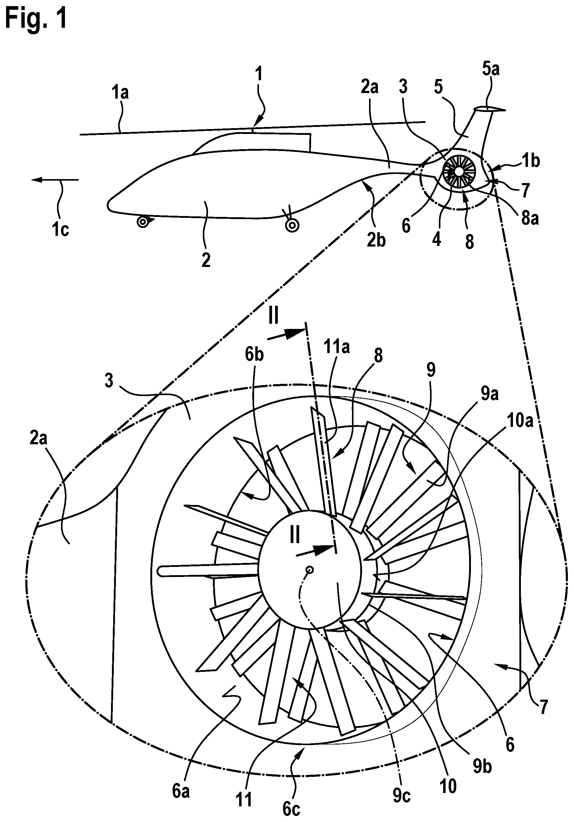 Patent US12304626 Figure 1 – Rotorcraft with a ducted tail rotor supported by a stator